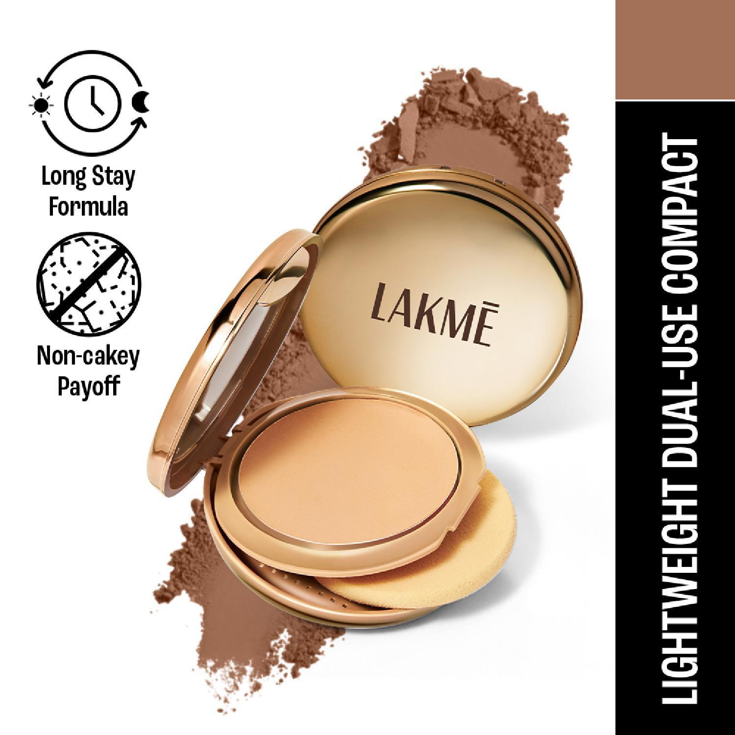 Lakme | Lakme 9 to 5 Unreal Dual Cover Pressed Powder, 2 In 1 Compact + Foundation, 39 Cocoa (9g)