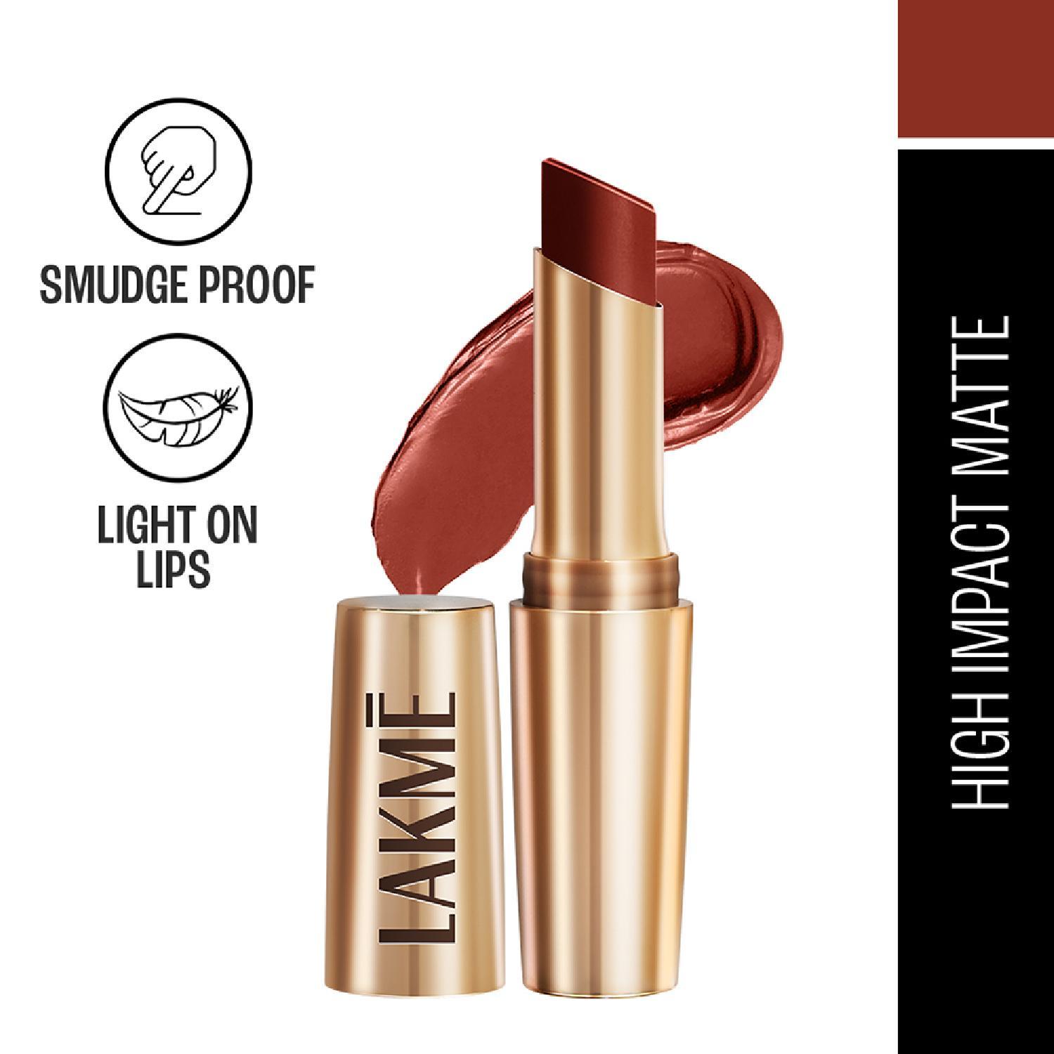 Lakme | Lakme 9 to 5 Powerplay Priming Matte Lipstick, Lasts 16hrs, Red Rust (3.6g)