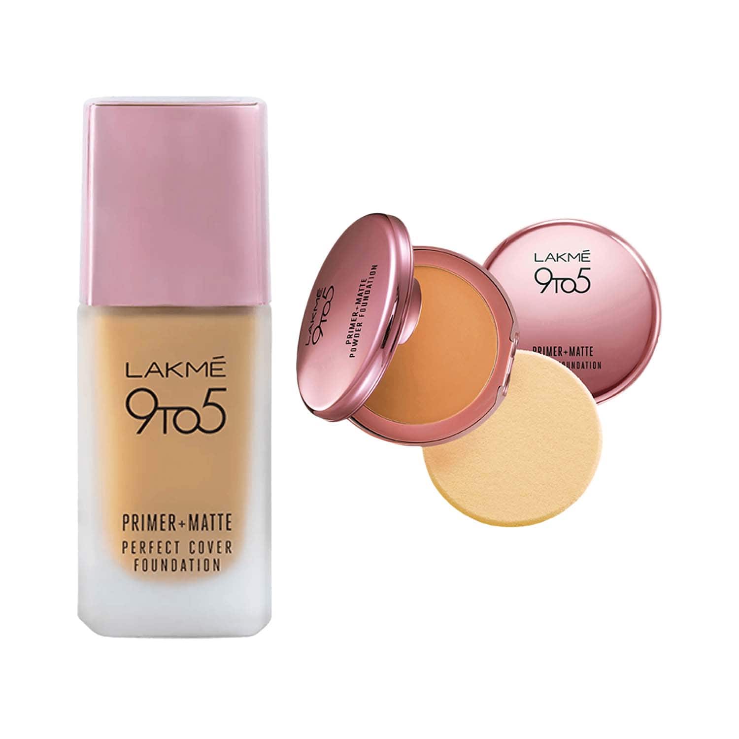 Lakme | Lakme 9 To 5 Primer + Matte Powder Compact Silky Golden & W120 Warm Creme Foundation Combo