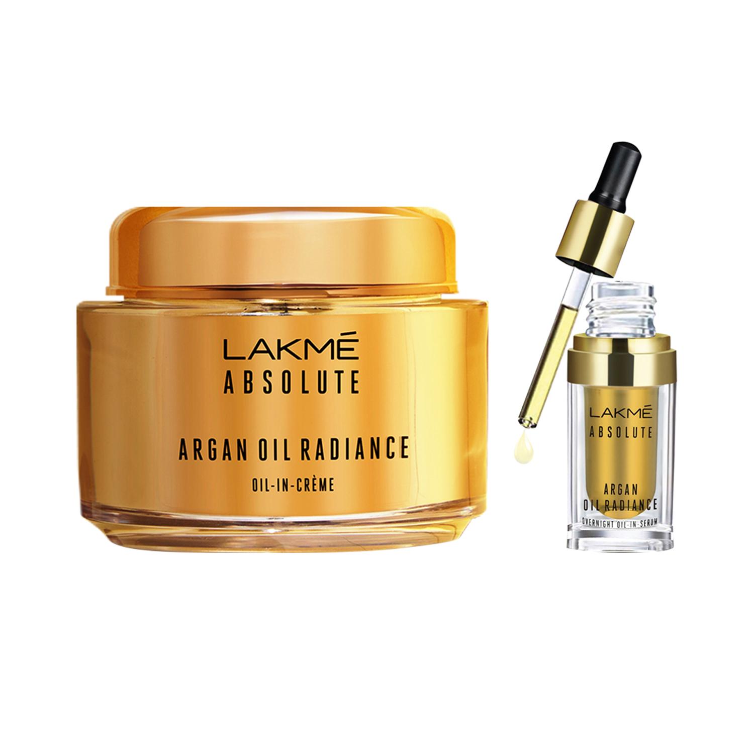 Lakme | Lakme Absolute Argan Oil Radiance Overnight Oil-in-Serum Combo + Oil-in-Creme Combo