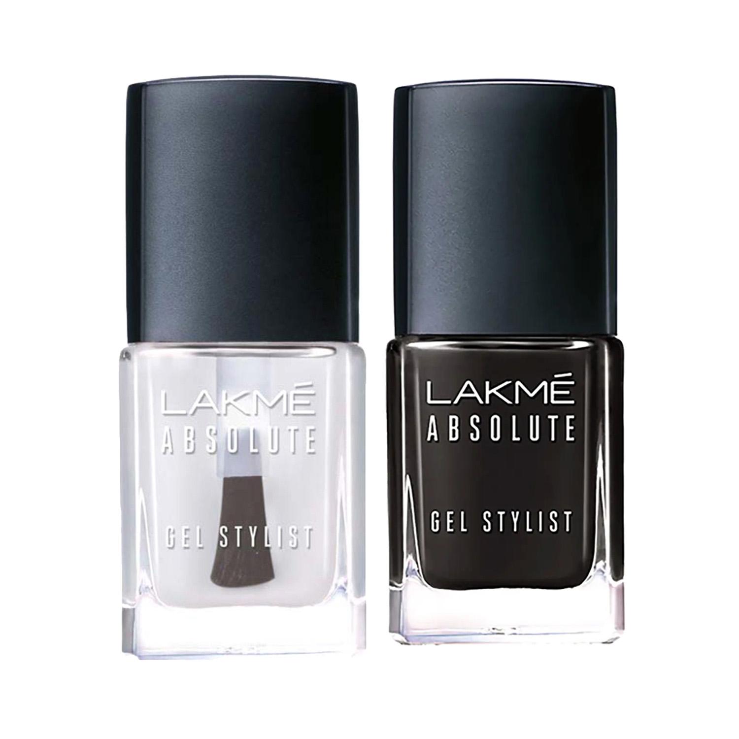 Lakme | Lakme Absolute Gel Stylist Nail Polish Carbon + Top Coat Combo