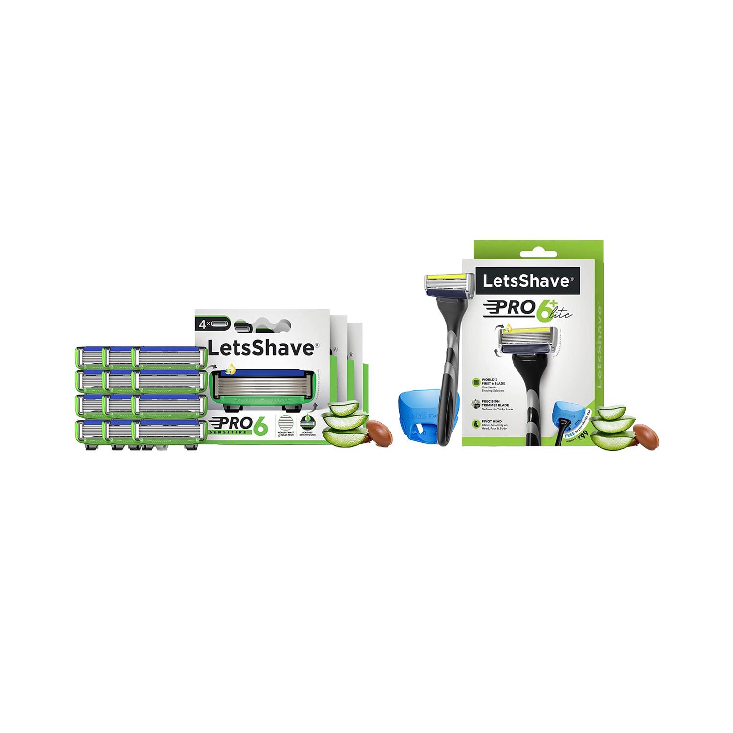LetsShave | Letsshave Pro 6 Sensitive Razor Blades & 6 + Shaving Razor Men Combo