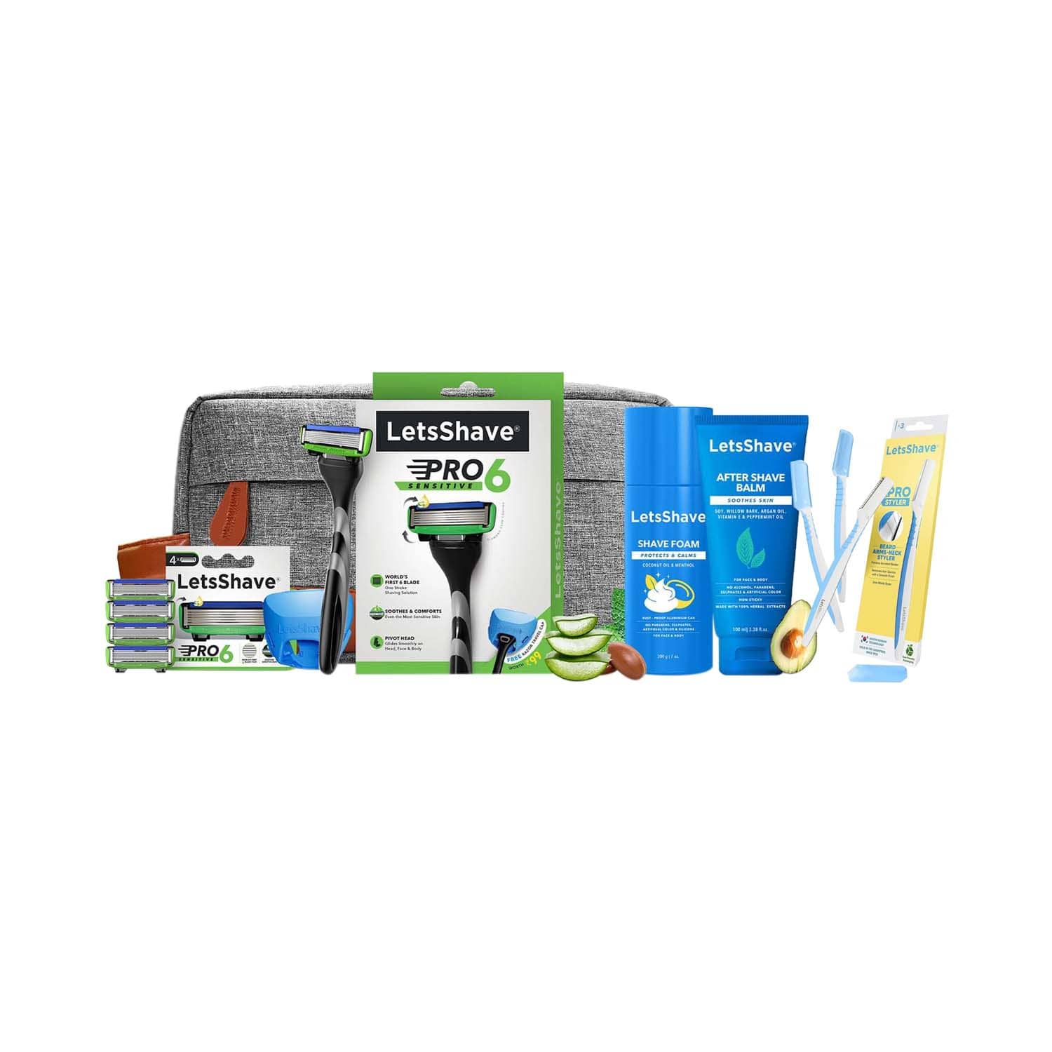 LetsShave | Letsshave Beard Pen Styler & Trimmer & Pro 6 Sensitive Value Shaving Kit for Men Combo