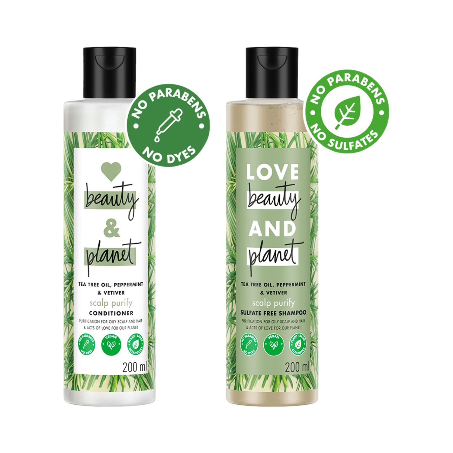 Love Beauty & Planet | Love Beauty & Planet Tea Tree, Peppermint & Vetiver Free Purifying Shampoo & Conditioner Combo