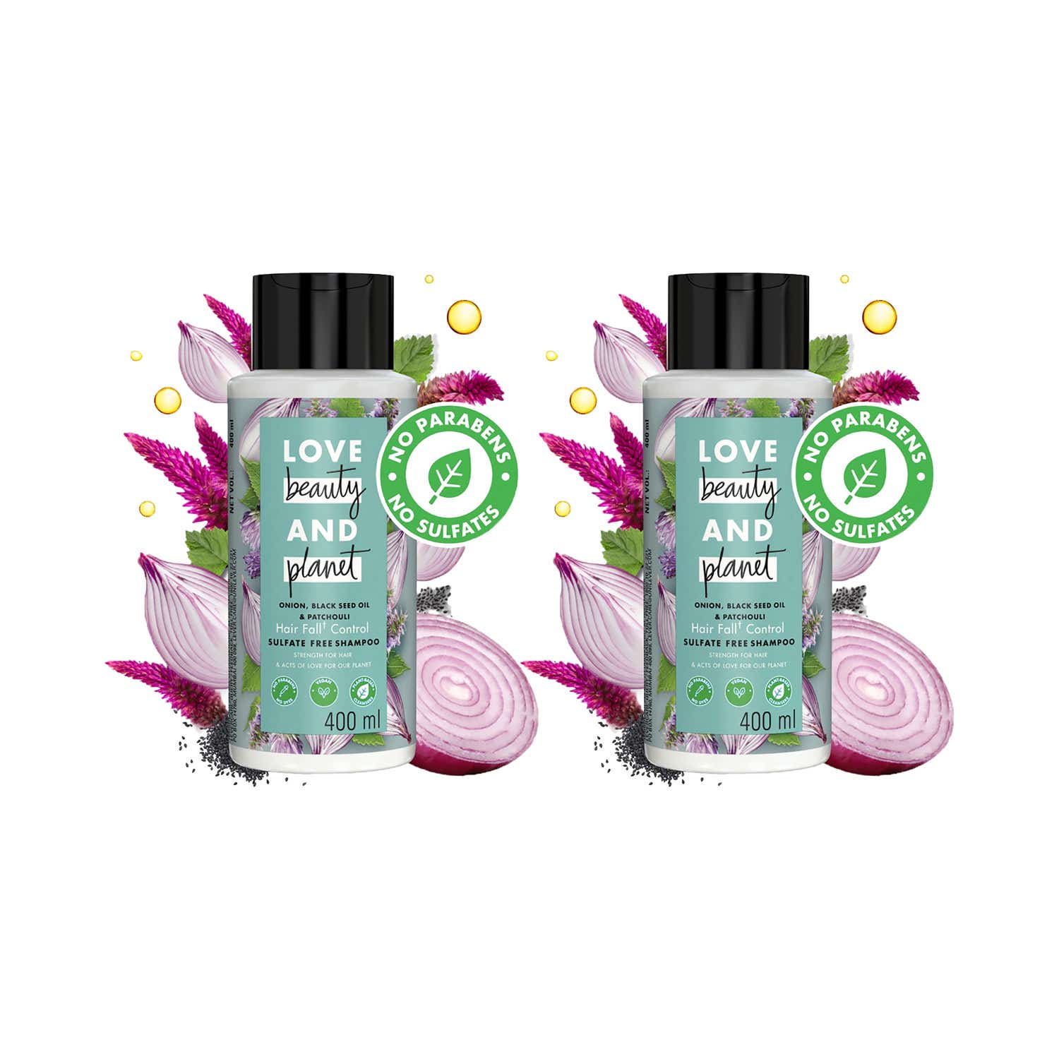 LOVE beauty AND planet | LOVE beauty AND planet Onion Blackseed & Patchouli Hairfall Control Shampoo (400 ml) Pack of 2 Combo