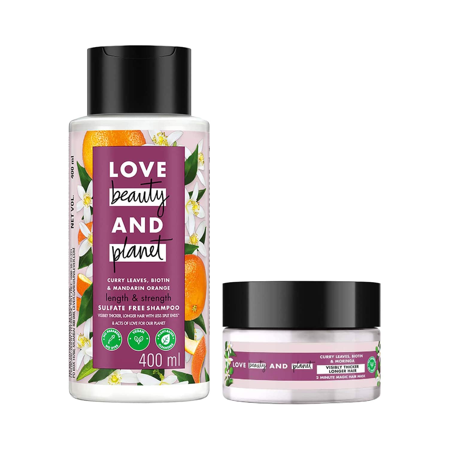 LOVE beauty AND planet | LOVE beauty AND planet Curry Leaves, Biotin & Mandarin Shampoo (400 ml) and Hair Mask (200 ml) Combo