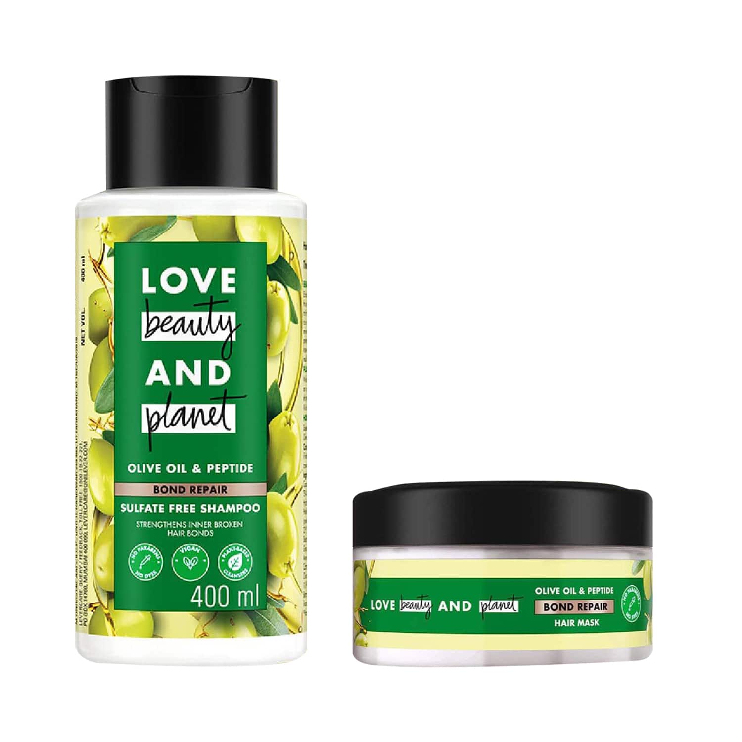 LOVE beauty AND planet | LOVE beauty AND planet Olive Oil & Peptide Shampoo (400 ml) and Hair Mask (200 ml) Combo