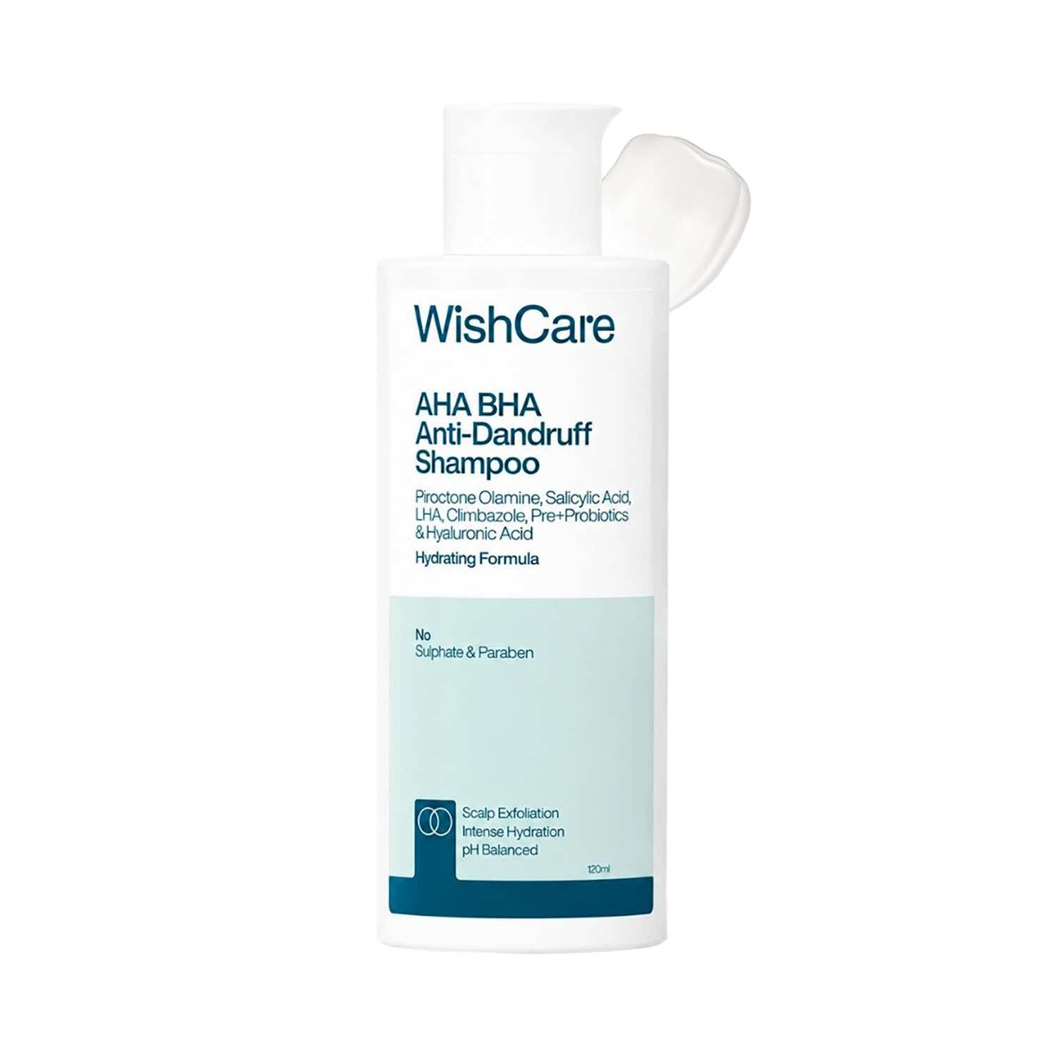 WishCare | WishCare Hydrating AHA BHA Anti Dandruff Shampoo Reduces Itchiness 100% Dandruff Reduction (120 ml)