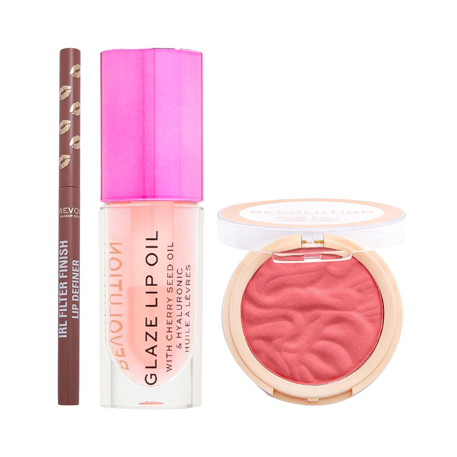 Makeup Revolution Glam Besties Combo - Blusher, Lip Liner, Lip Oil