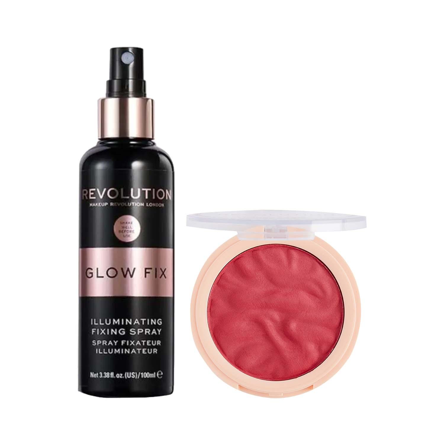 Makeup Revolution | Makeup Revolution Rose Glow Fix Combo - Fixing Spray and Blusher