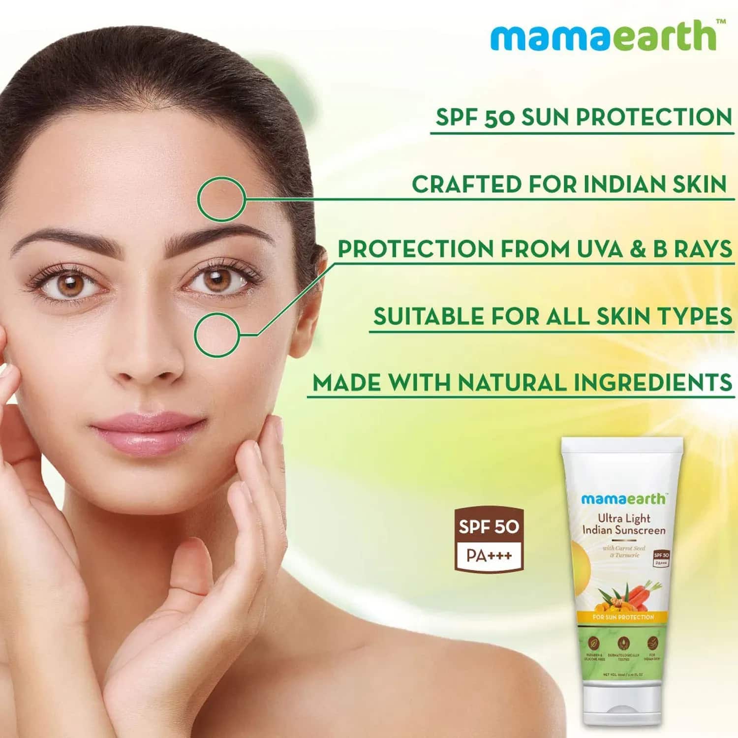 Mamaearth Ultra Light Indian Sunscreen SPF50 PA 80g