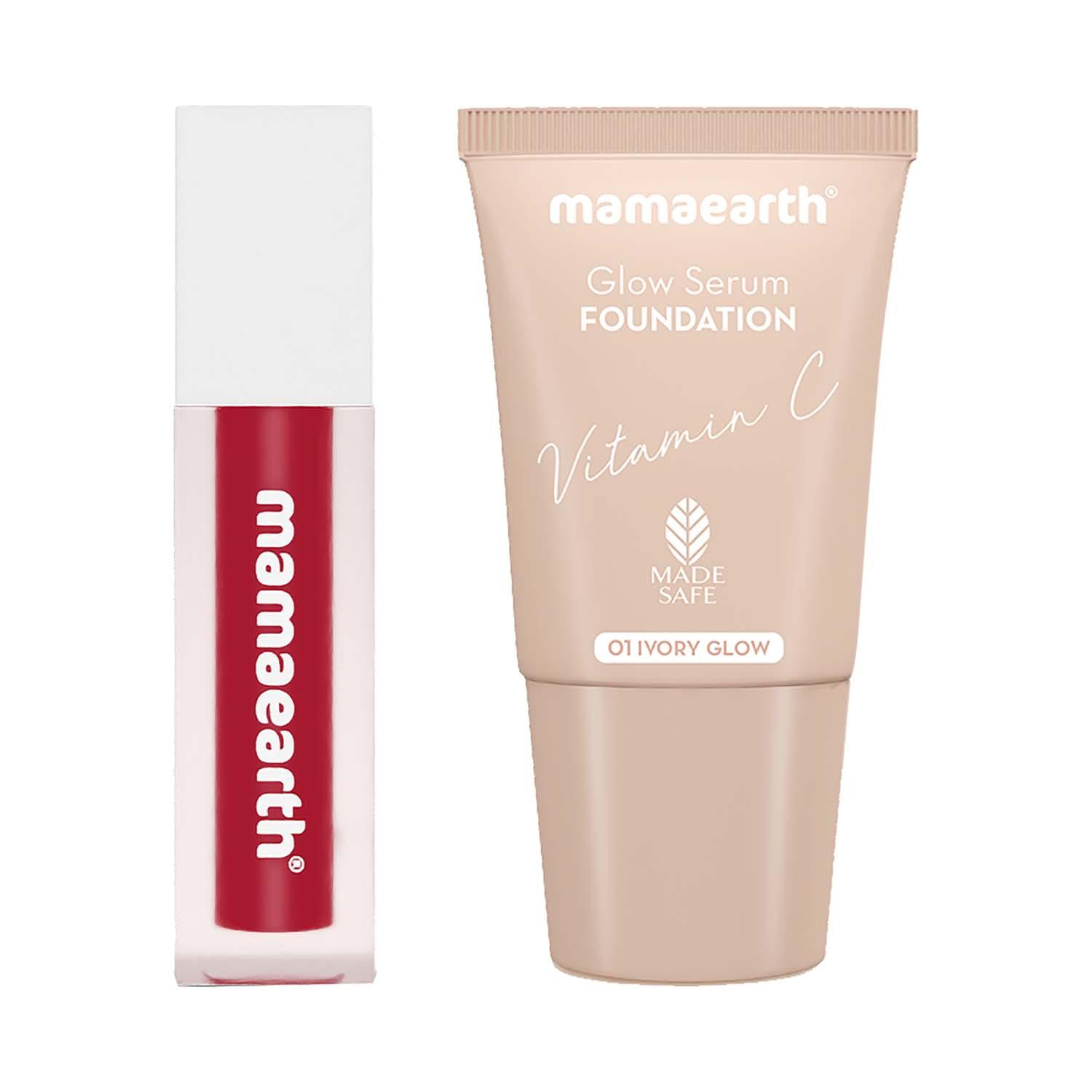 Mamaearth Travel Essential Duo (Light Liquid Matte Mini Lipstick + Glow Serum Foundation Mini) Combo