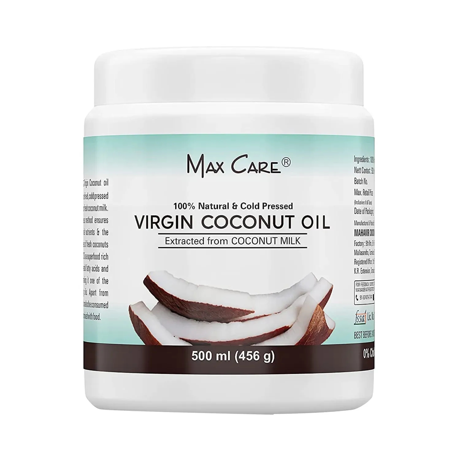 Max Care Cold Pressed Virgin Coconut Oil Wide Mouth 500 ml