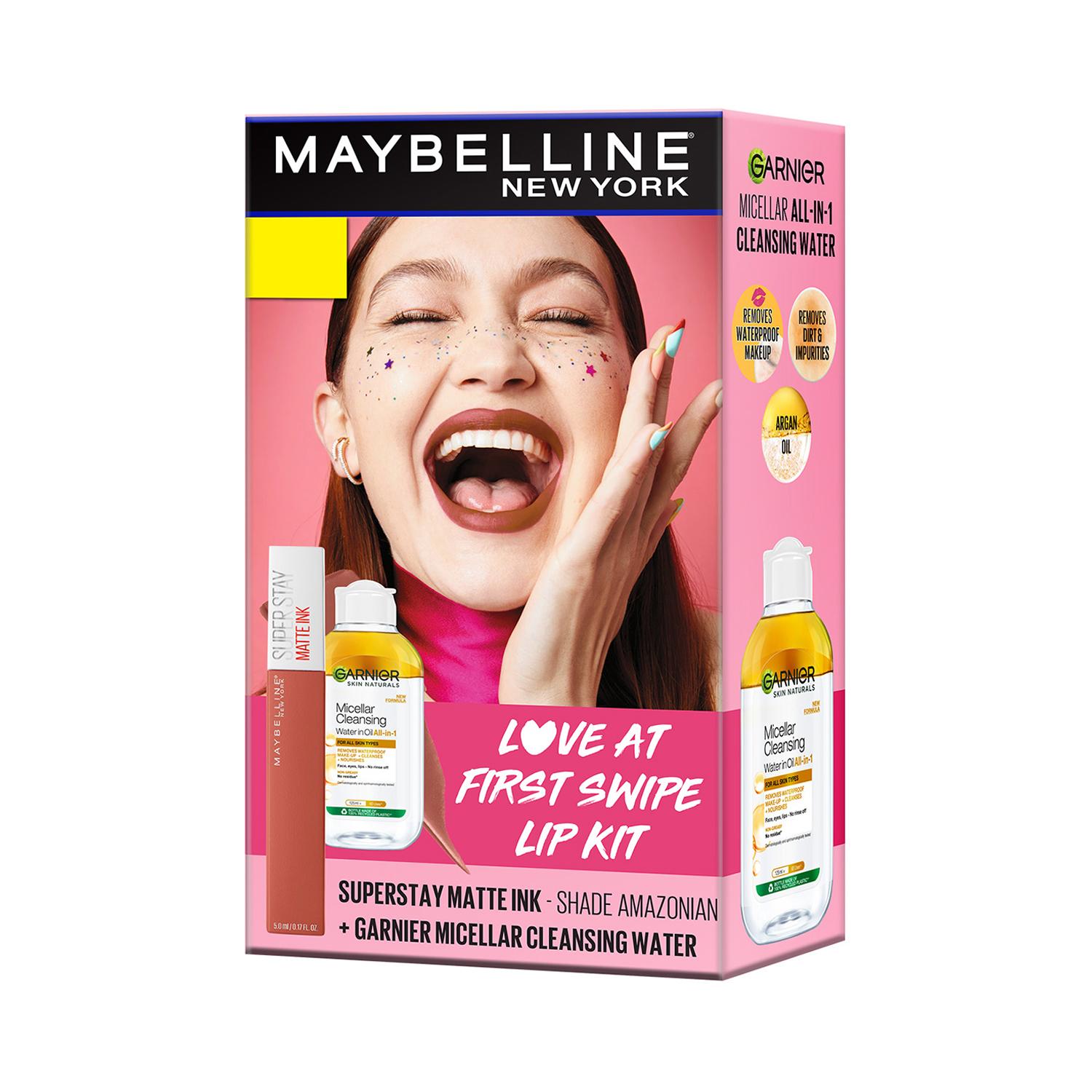 Maybelline New York | Maybelline Love at First Swipe Lip Kit - Superstay Matte Ink Amazonian+ Garnier Biphase Micellar
