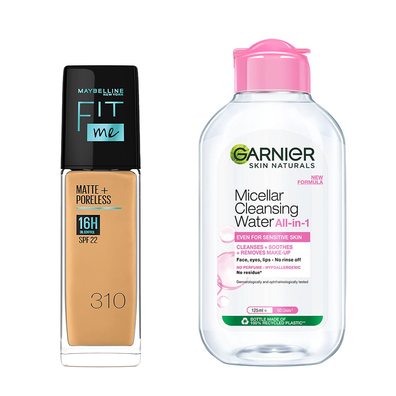Maybelline New York Fit Me Liquid Foundation, 310 with Garnier Micellar Cleansing Water Combo