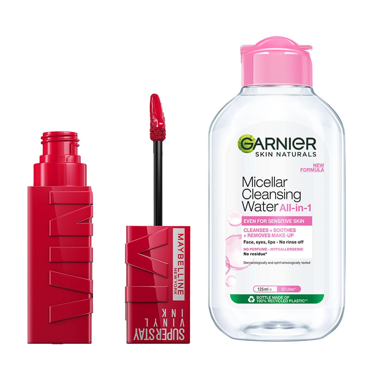 Maybelline New York | Maybelline Superstay Vinyl Ink Liquid Lipstick, Wicked with Garnier Micellar Cleansing Water Combo