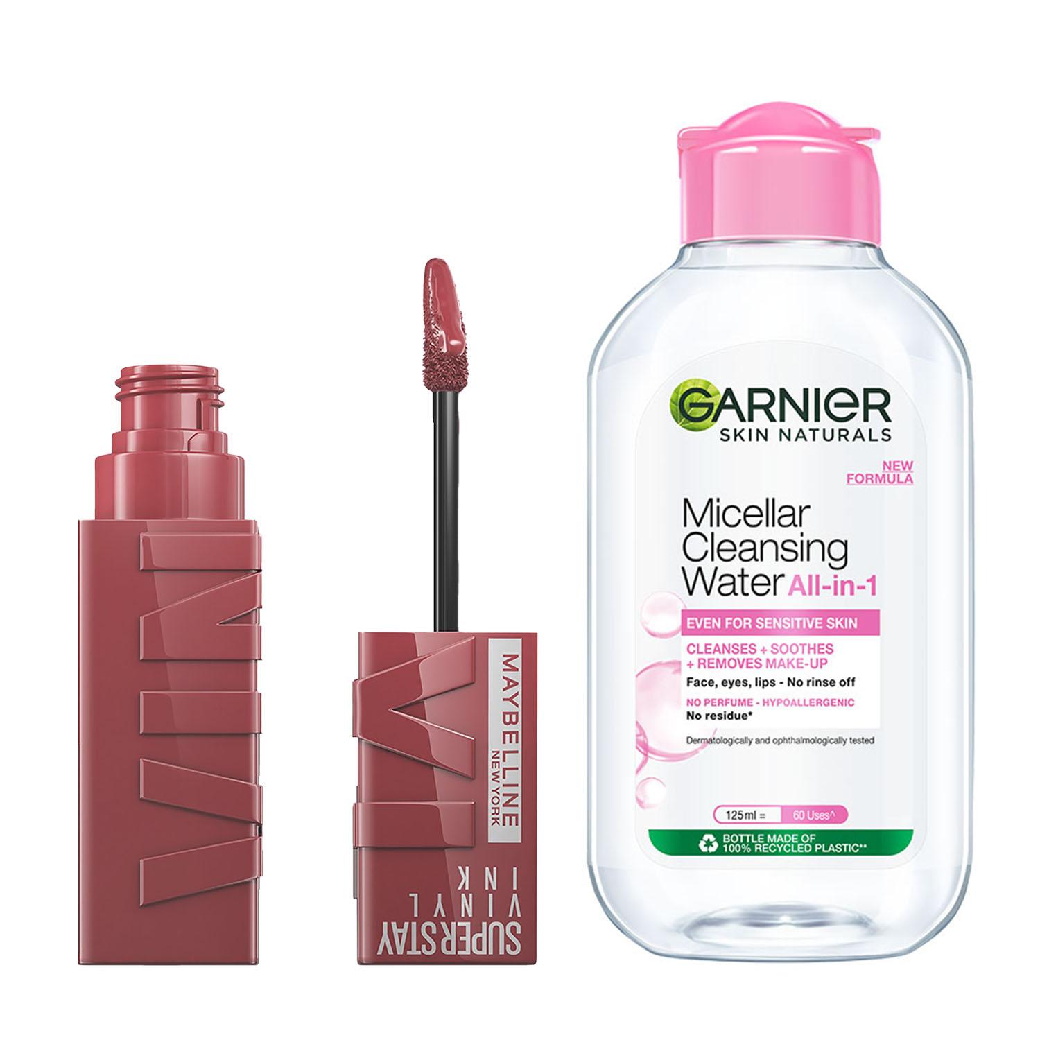 Maybelline New York | Maybelline Superstay Vinyl Ink Liquid Lipstick, Witty with Garnier Micellar Cleansing Water Combo