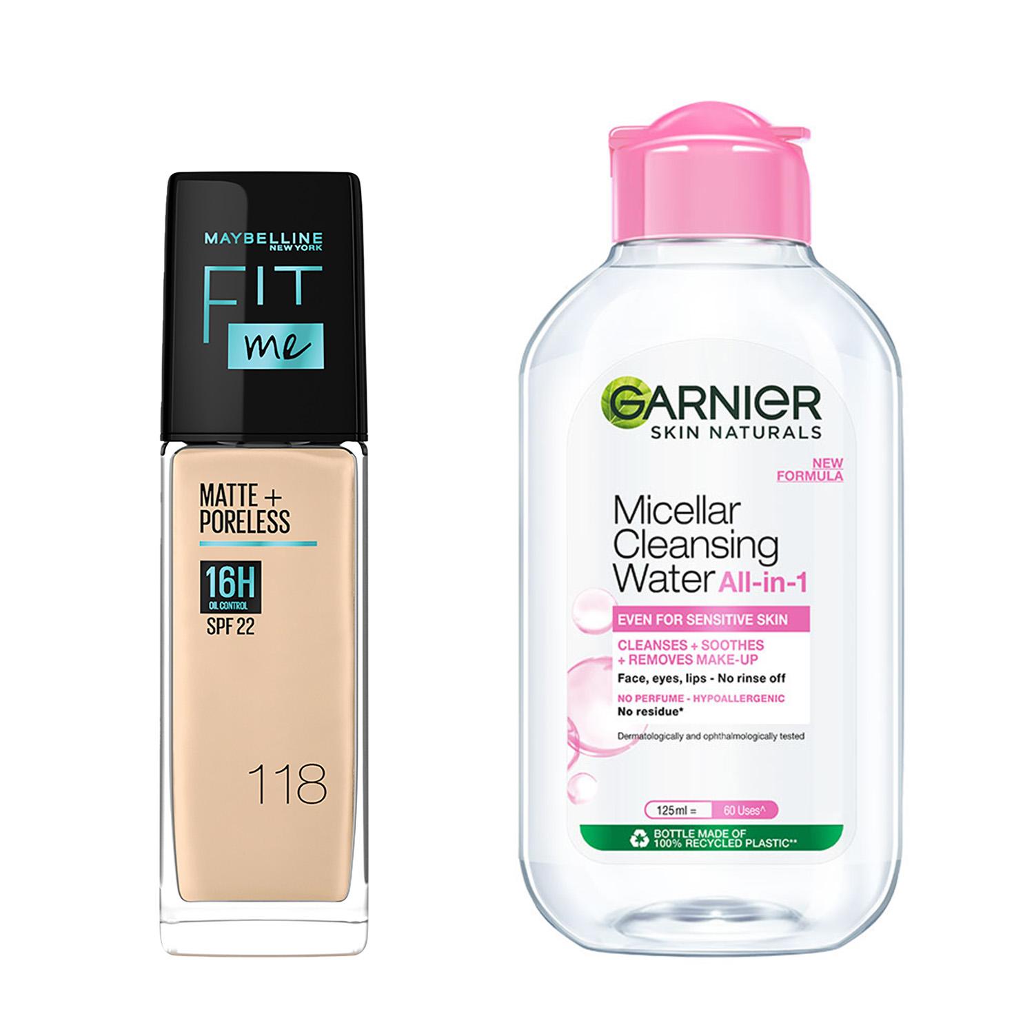 Maybelline New York | Maybelline New York Fit Me Liquid Foundation, 118 with Garnier Micellar Cleansing Water Combo