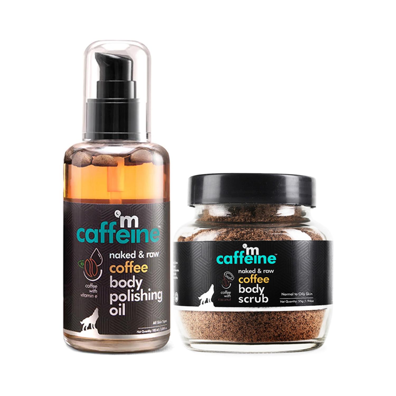 mCaffeine | mCaffeine Exfoliating Coffee Body Scrub & Relaxing Body Massage Oil for Soft-Glowing Skin Pack of 2