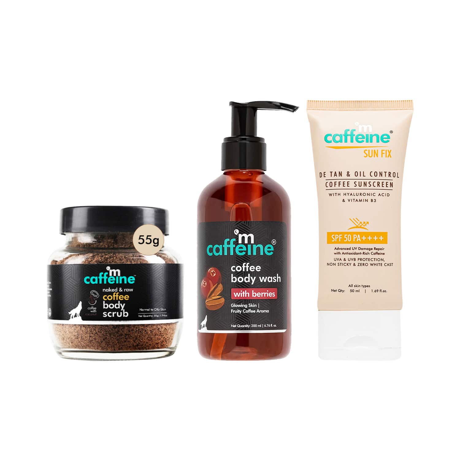 mCaffeine | mCaffeine Summer Essentials - Coffee Body Wash & Naked & Raw Coffee Body Scrub Combo