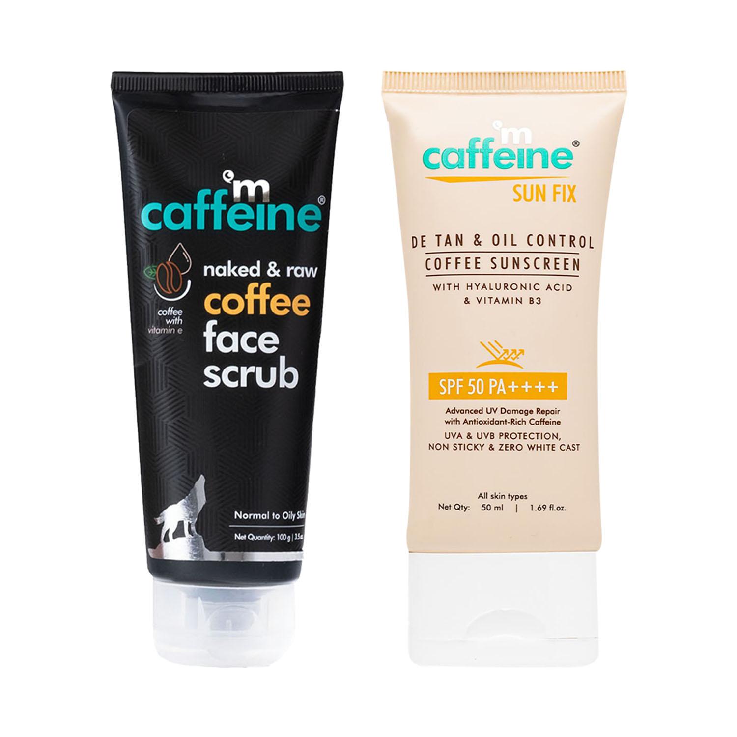 mCaffeine Cleanse Sun protect Combo - Naked & Raw Coffee Face Scrub & Detan & Coffee Sunscreen