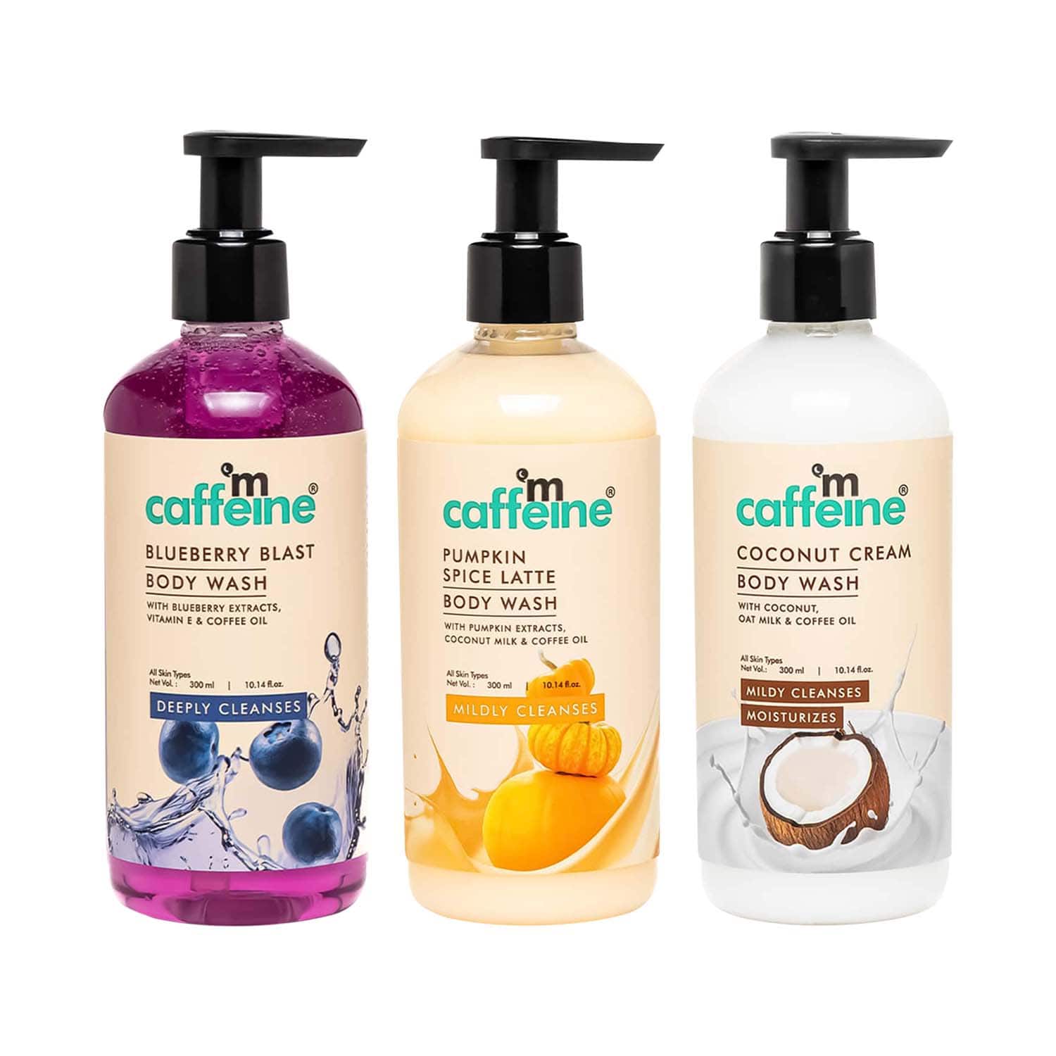 mCaffeine | mCaffeine Coconut Cream, Pumpkin Spice Latte & Blueberry Blast Body Wash Trio