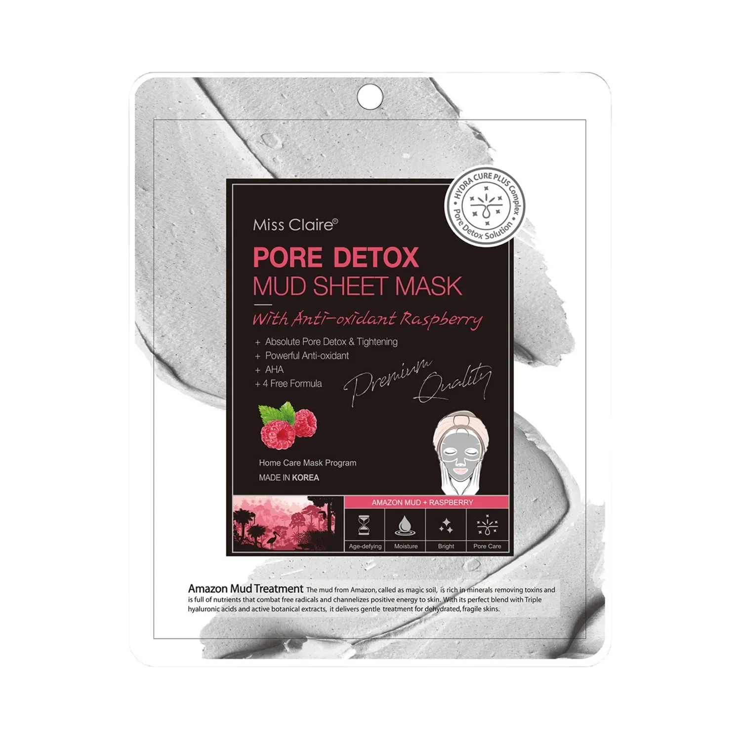 Miss Claire | Miss Claire Pore Detox Mud Sheet Mask With Anti Oxidant Raspberry - (15g)