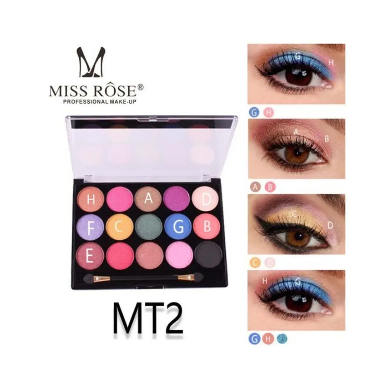 Miss Rose | Miss Rose 15 Color Glitter Eyeshadow Palette - 02 Shade (15g)