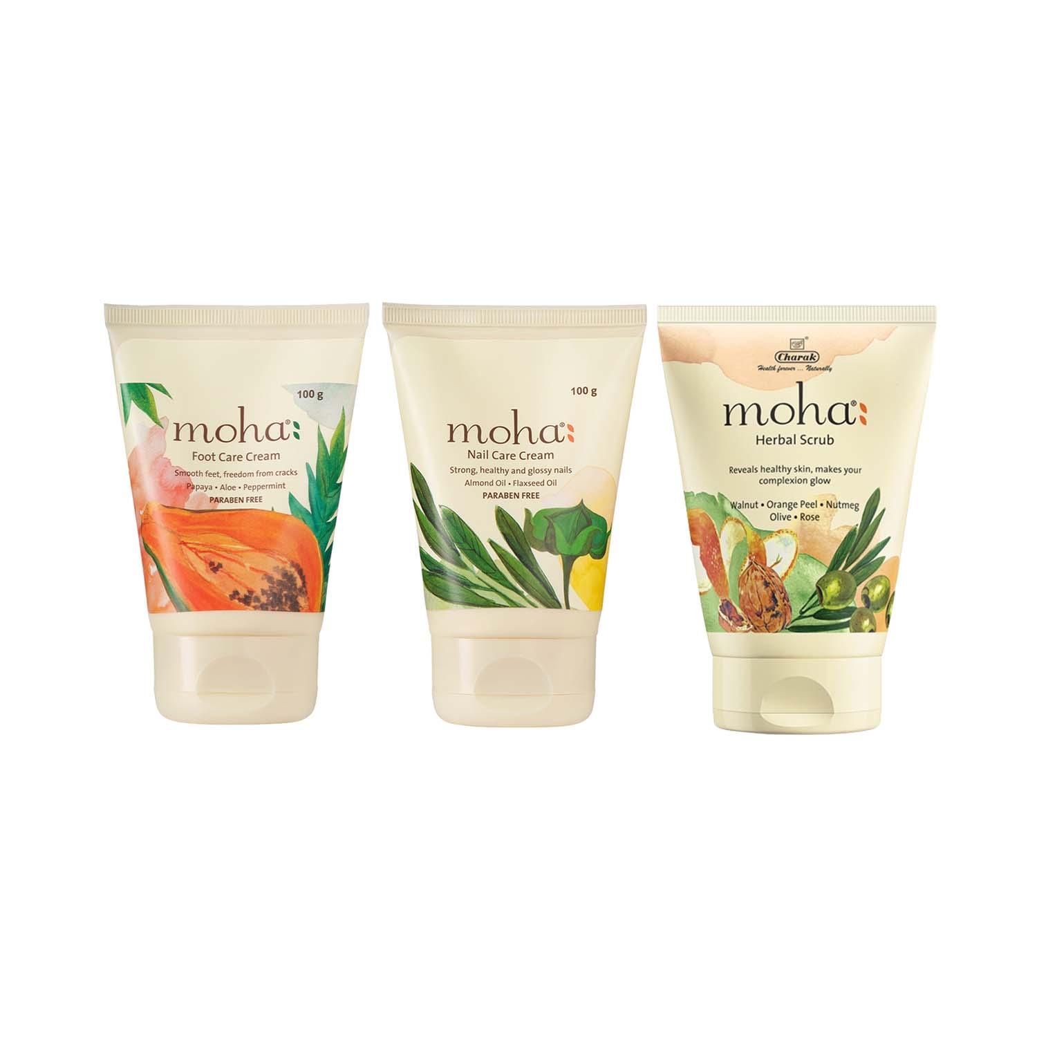 Moha | Moha Foot Care Cream, Herbal Scrub & Nail Care Cream Pedicure Combo (300 g)