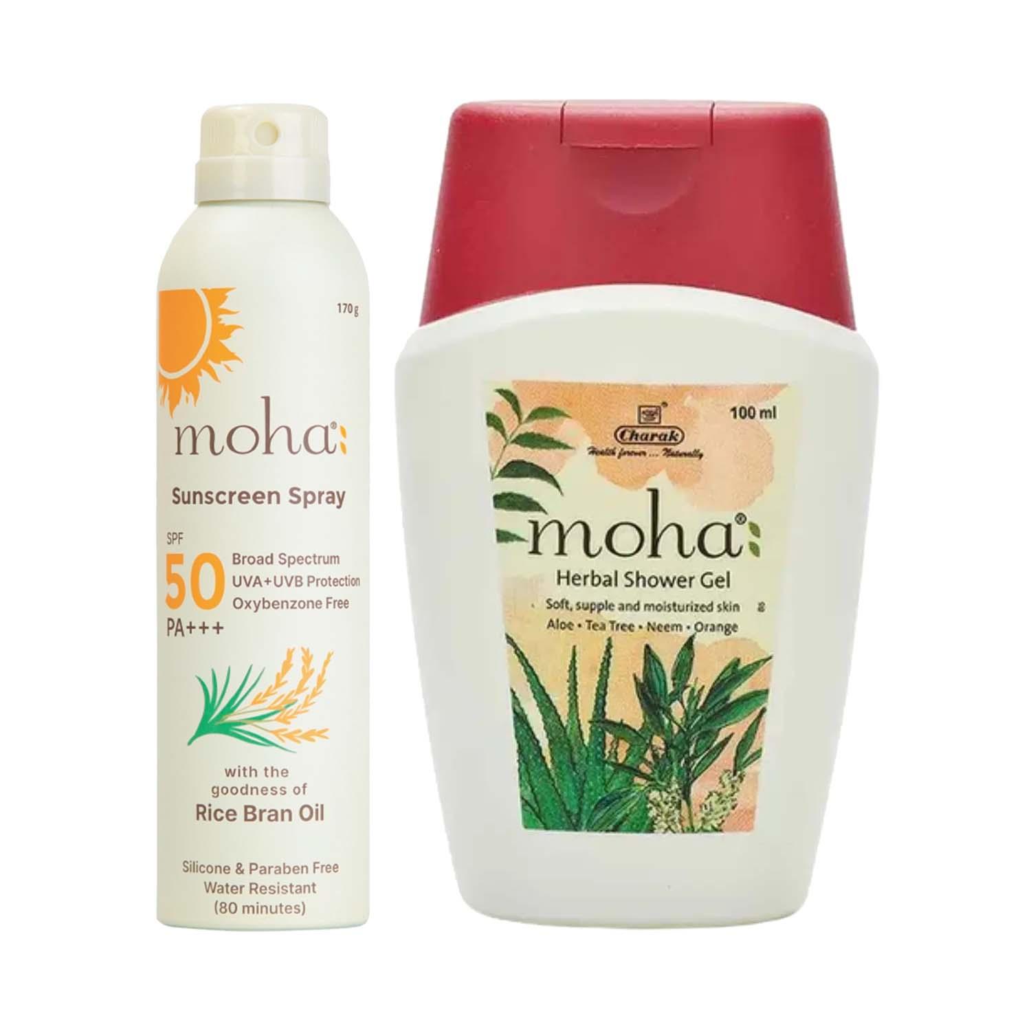 Moha | Moha Sunscreen Spray SPF 50 and Herbal Shower Gel Bath & Body Combo ( 170 g + 100 ml)