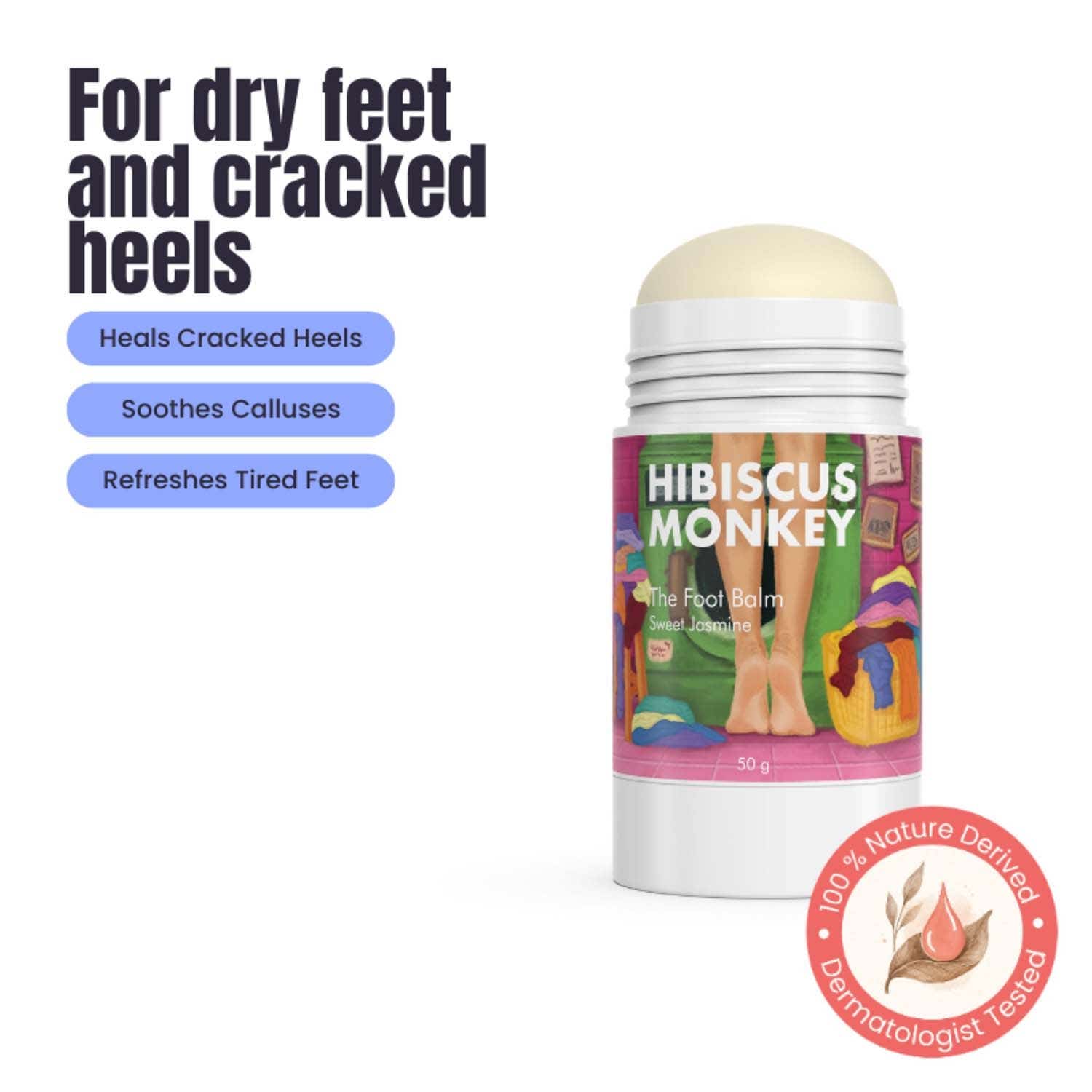 Hibiscus Monkey | Hibiscus Monkey Foot Balm for Cracked Heels & Dry Feet, No Urea (50 g)