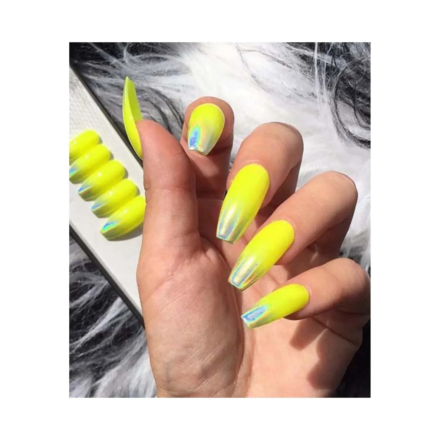 Nails On Board | Nails On Board Handmade Holographic Press On Gel Nails - Lemon Yellow (Medium)