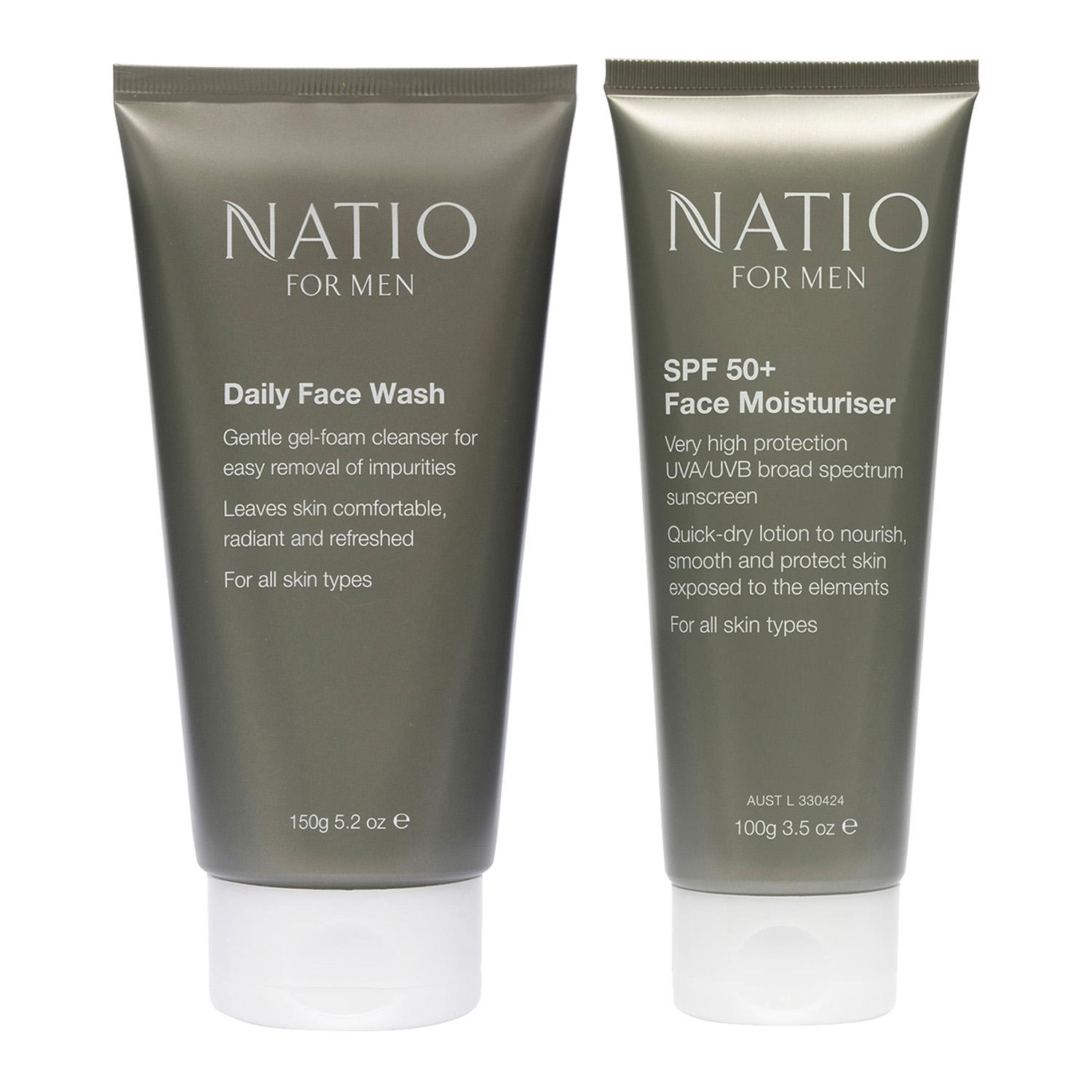 Natio | Natio For Men Daily Face Wash (150 g) & Spf 50+ Face Moisturiser (100 g) Combo