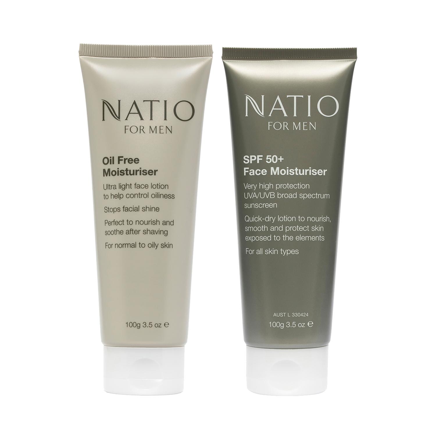Natio | Natio For Men SPF 50+ Face Moisturiser (100 g) & Natio For Men Oil Free Moisturiser (100 g) Combo