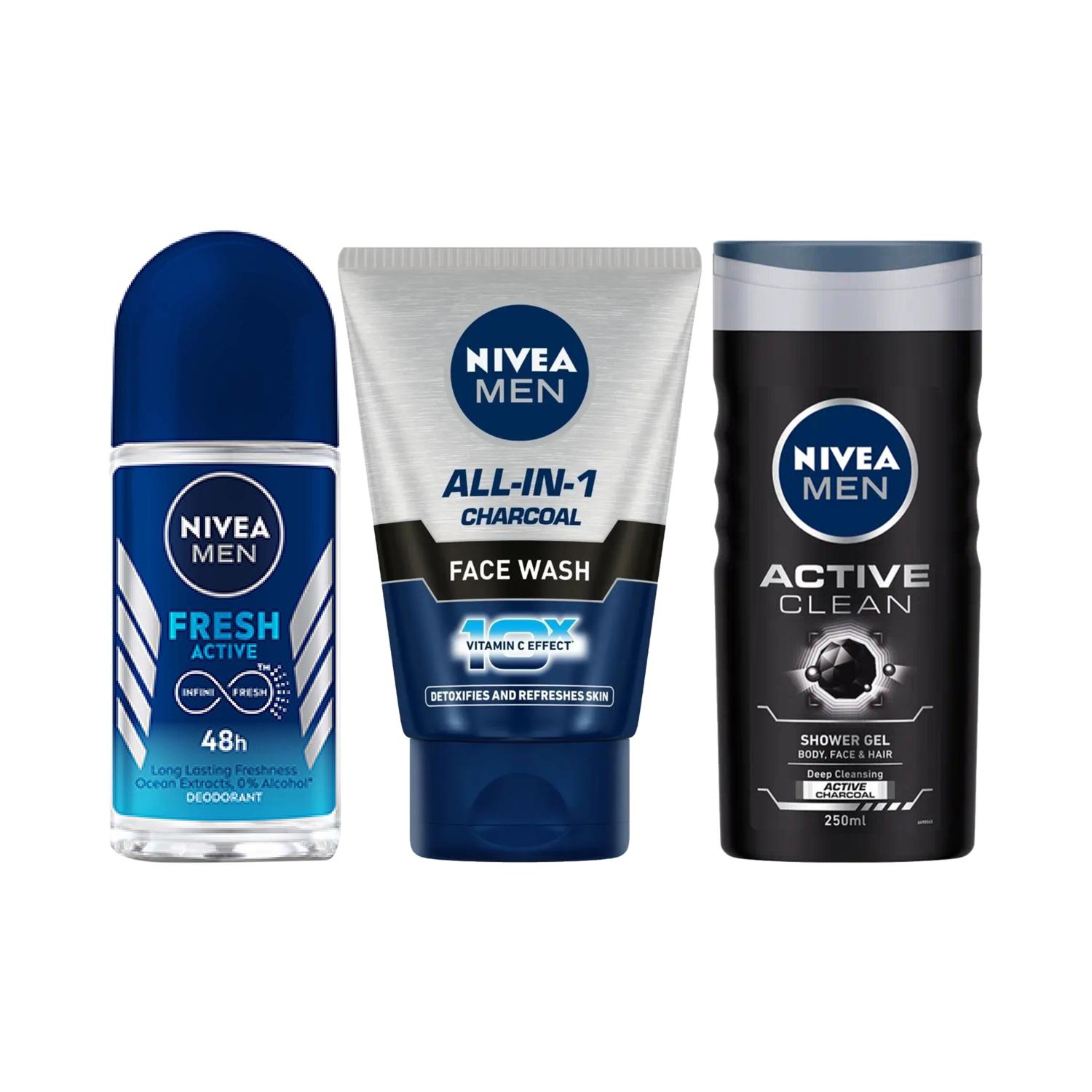Nivea | Nivea Men Active Clean Shower Gel (250 ml) & ALL IN 1 Facewash (100 ml) Combo