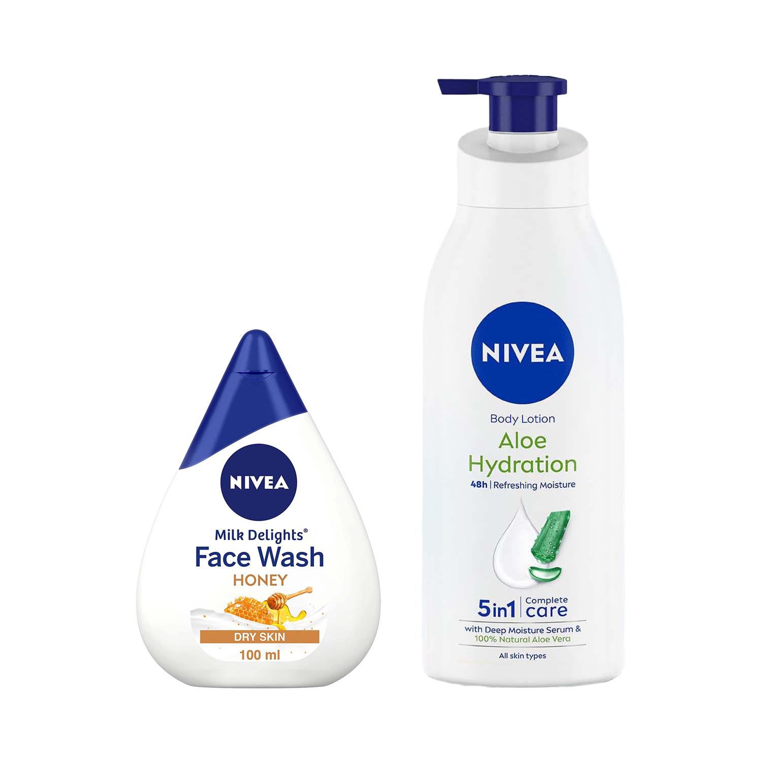 Nivea | Nivea Milk Delight Facewash (100 ml) & Aloe Hydration Body Normal Skin (400 ml) Combo