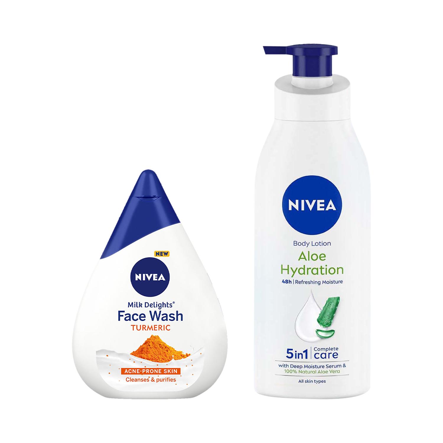 Nivea | Nivea Deligh Turmeric Facewash (100 ml) & Aloe Hydration Body Lotion (400 ml) Combo