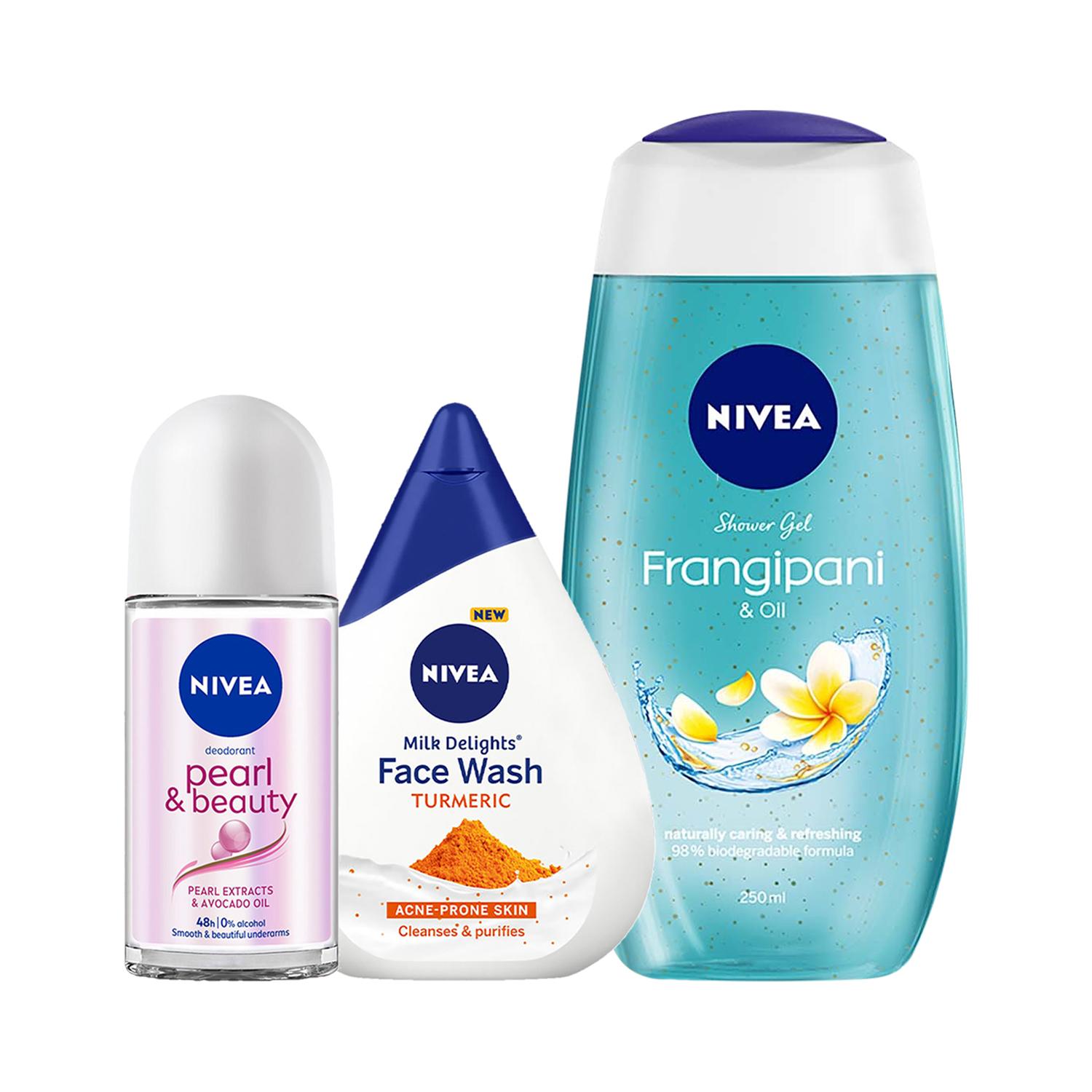 Nivea | Nivea Shower Gel, Delight Turmeric Facewash & Deodorant Roll On Combo