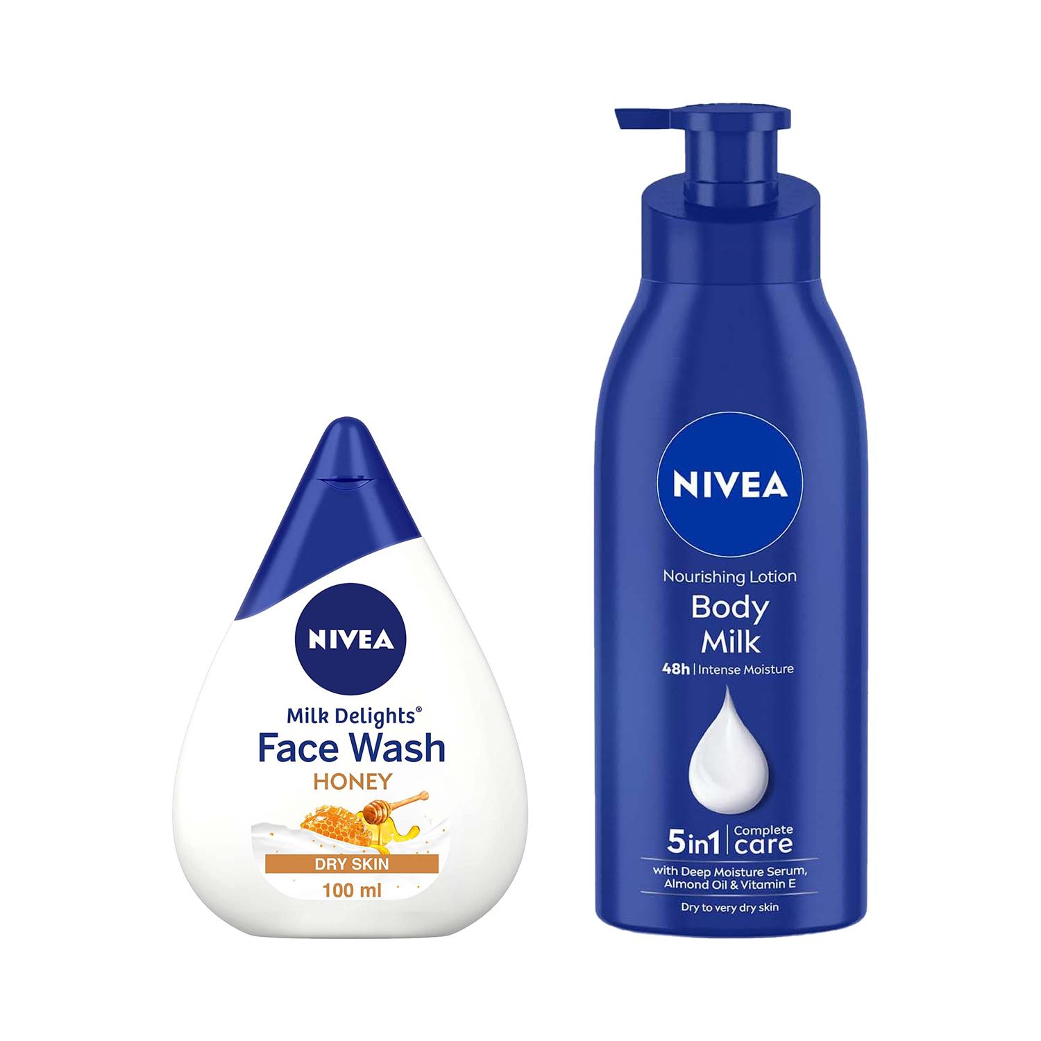 Nivea | Nivea Milk Delight Honey Facewash (100 ml) & Body Milk Very Dry Skin (400 ml) Combo