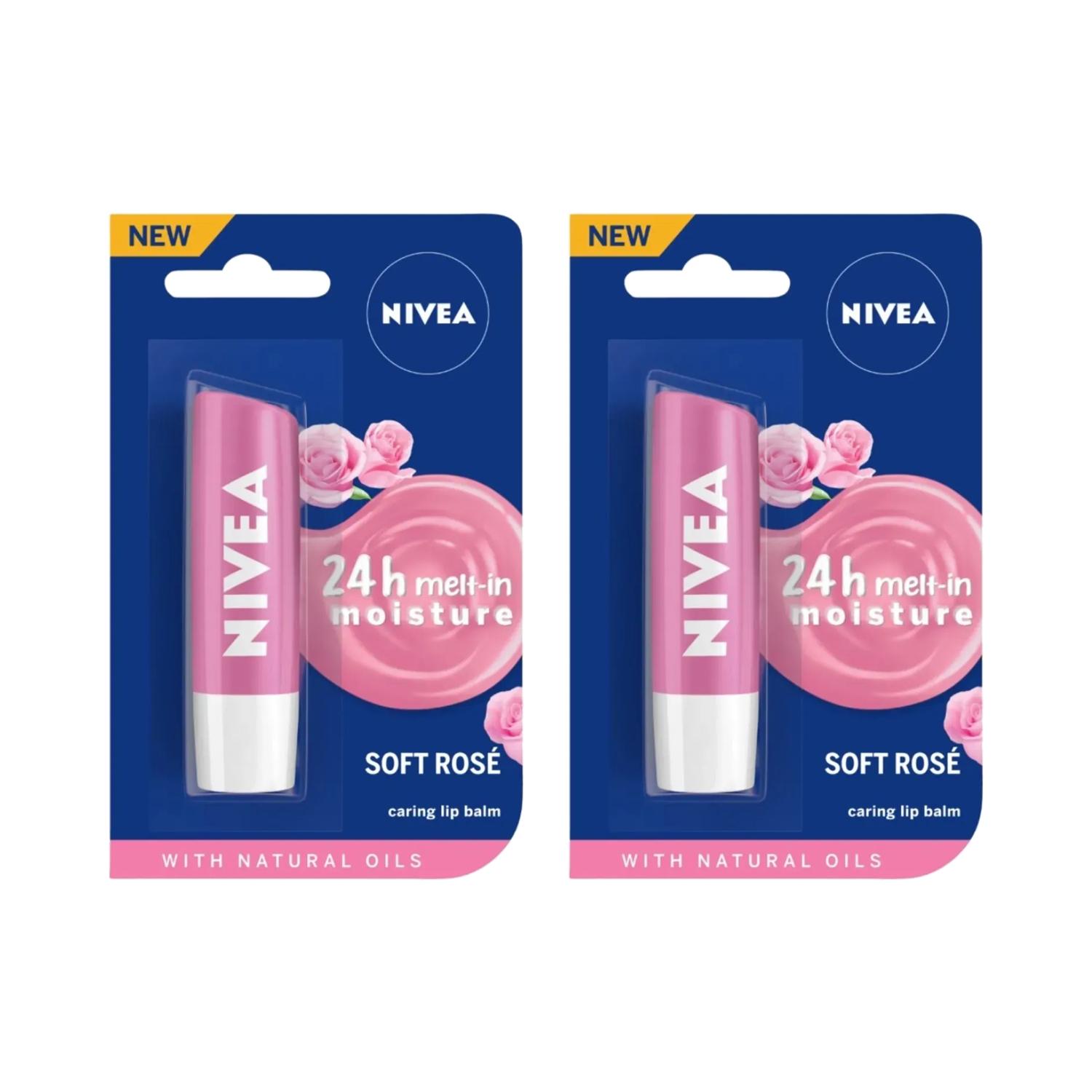 Nivea | Nivea Lip Care Balm Soft Rose (4.8 g) (Pack Of 2) Combo