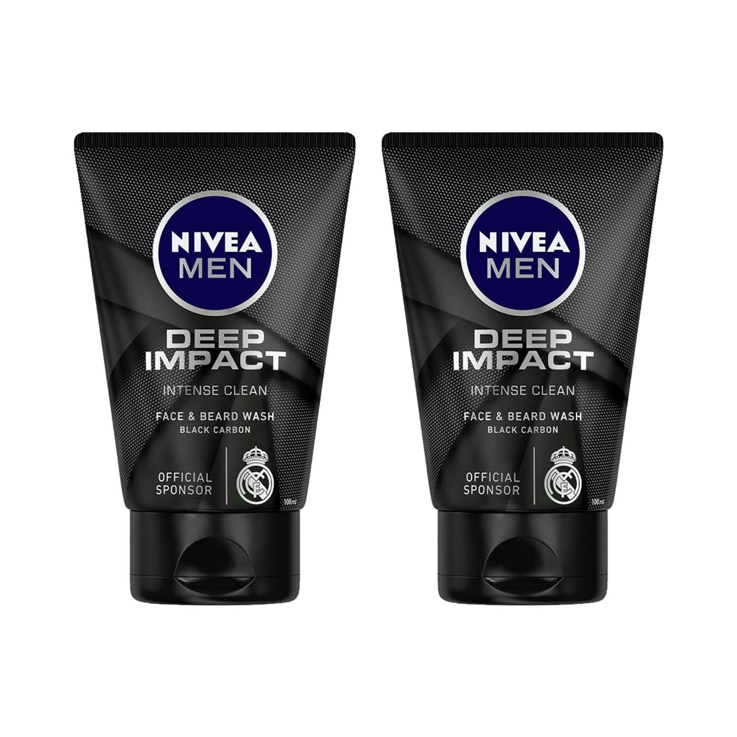 Nivea | Nivea Men Deep Impact Face & Beard Wash - Intense Clean (100 g) (Pack Of 2) Combo