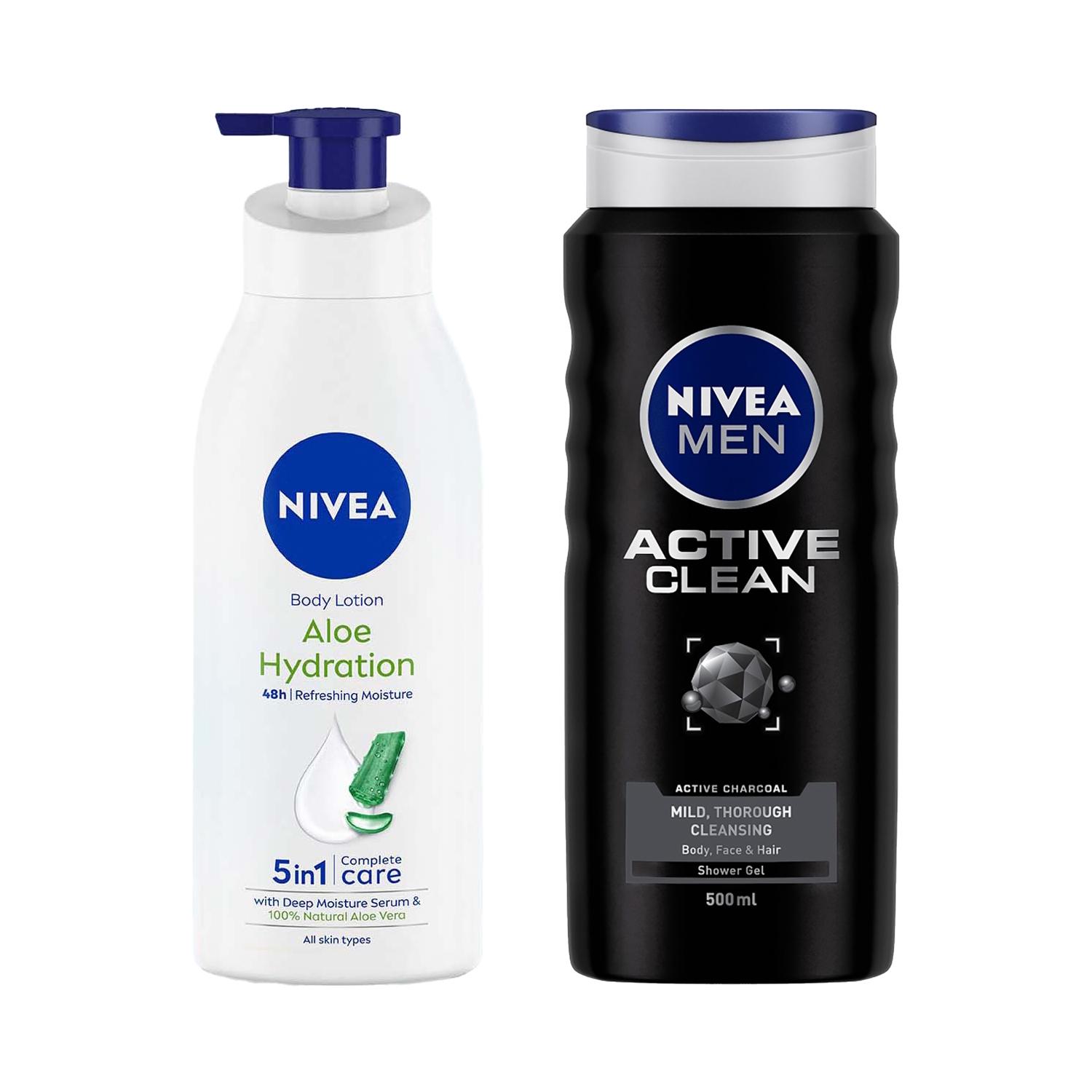 Nivea | Nivea Aloe Hydration Body Lotion (400 ml) & Shower Active Clean (500 ml) Combo
