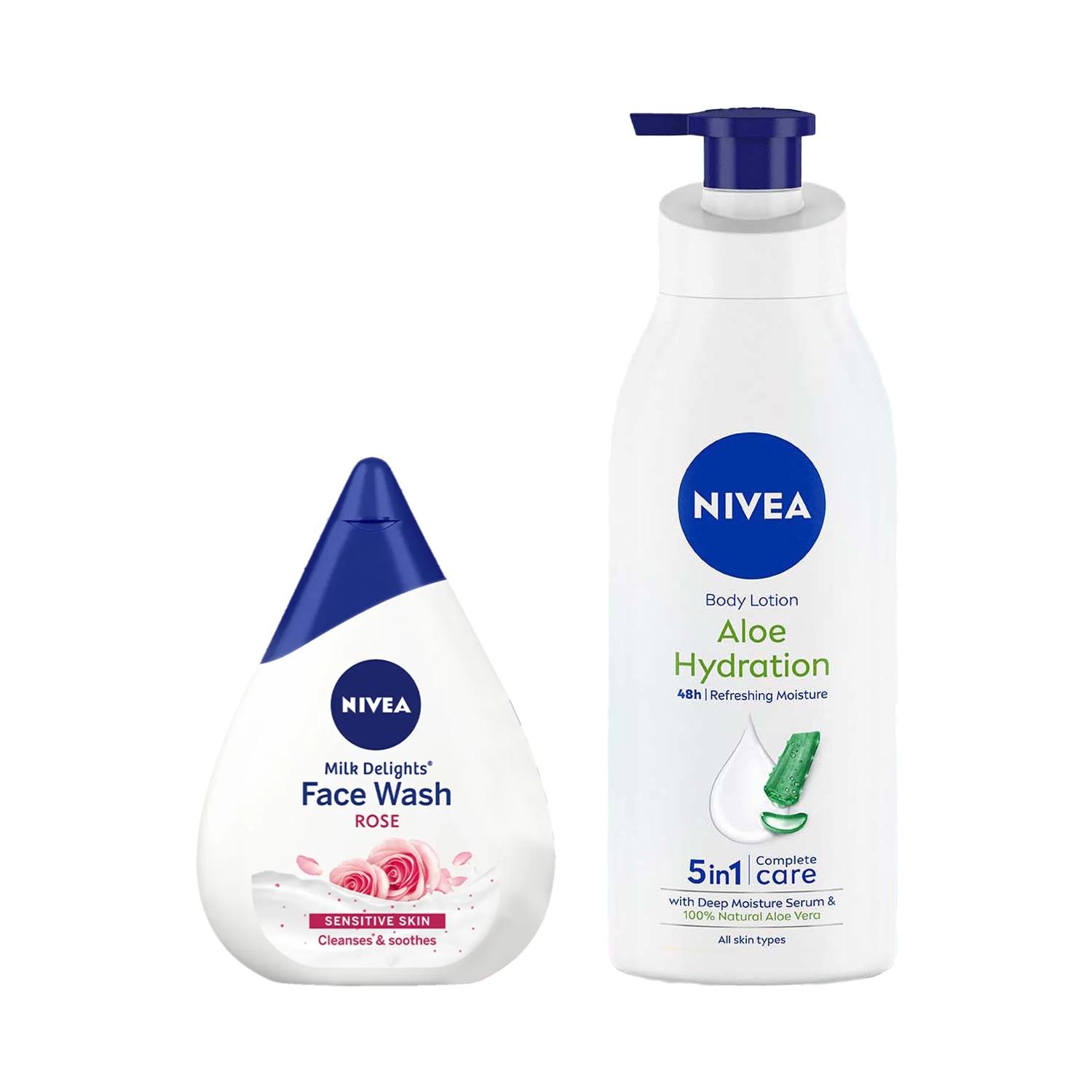 Nivea | Nivea Milk Delight Facewash (100 ml) & Aloe Hydration Body Lotion (400 ml) Combo