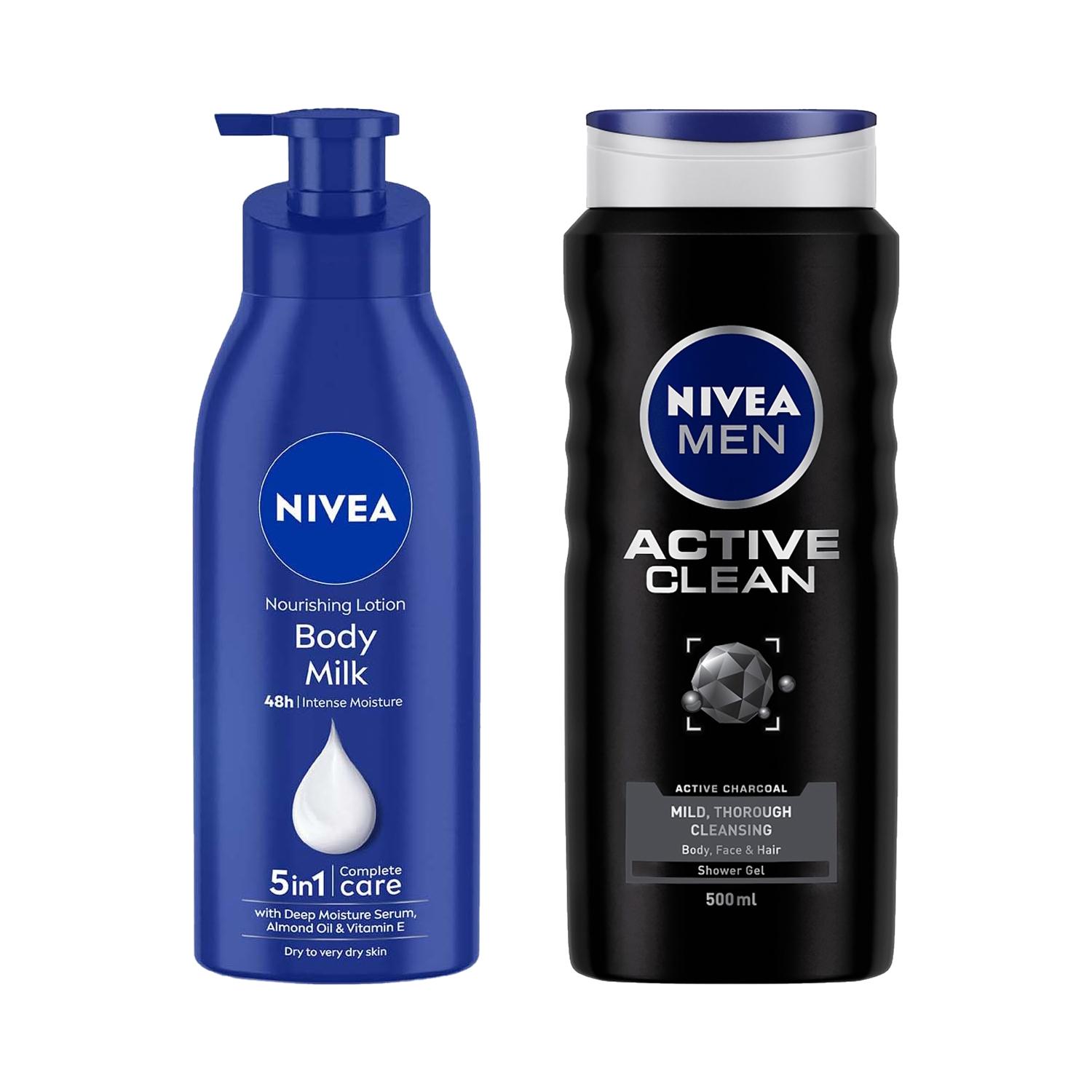 Nivea | Nivea Body Milk Very Dry Skin (400 ml) & Shower Active Clean (500 ml) Combo