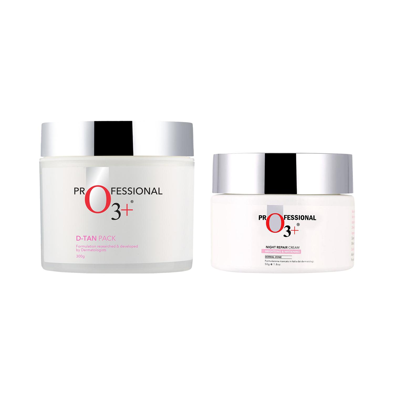 O3+ | O3+  D-Tan Face Pack (300g) & Dermal Zone Night Repair Cream - Brightening & Whitening (50g) Combo