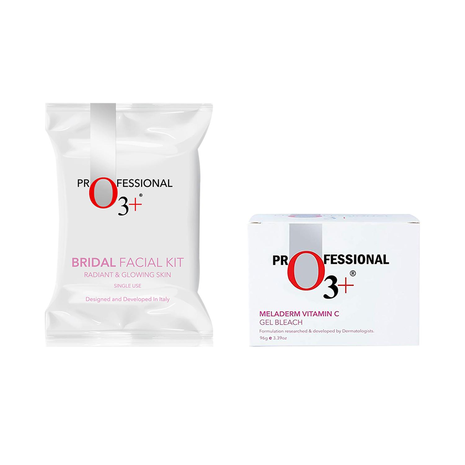 O3+ | O3+ Bridal Facial Kit - Radiant & Glowing Skin & Meladerm Vitamin C Gel Bleach (96g) Combo