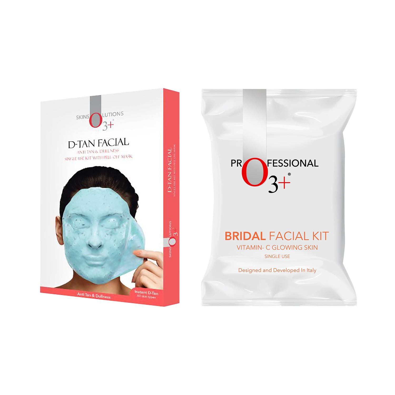 O3+ Bridal Facial Kit - Vitamin C Glowing Skin & D-Tan Facial & Dullness Face Mask (45g) Combo