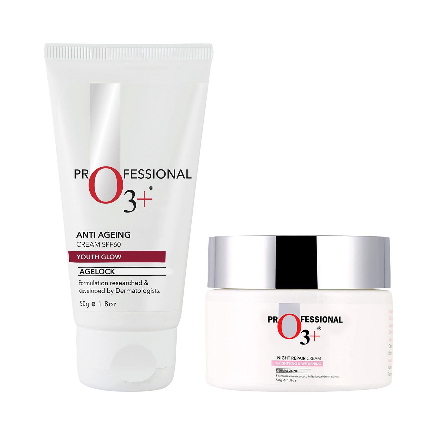 O3+ | O3+ Dermal Zone Night Repair Cream - Whitening (50g) & Age Lock Anti Ageing Cream SPF 60 (50g) Combo