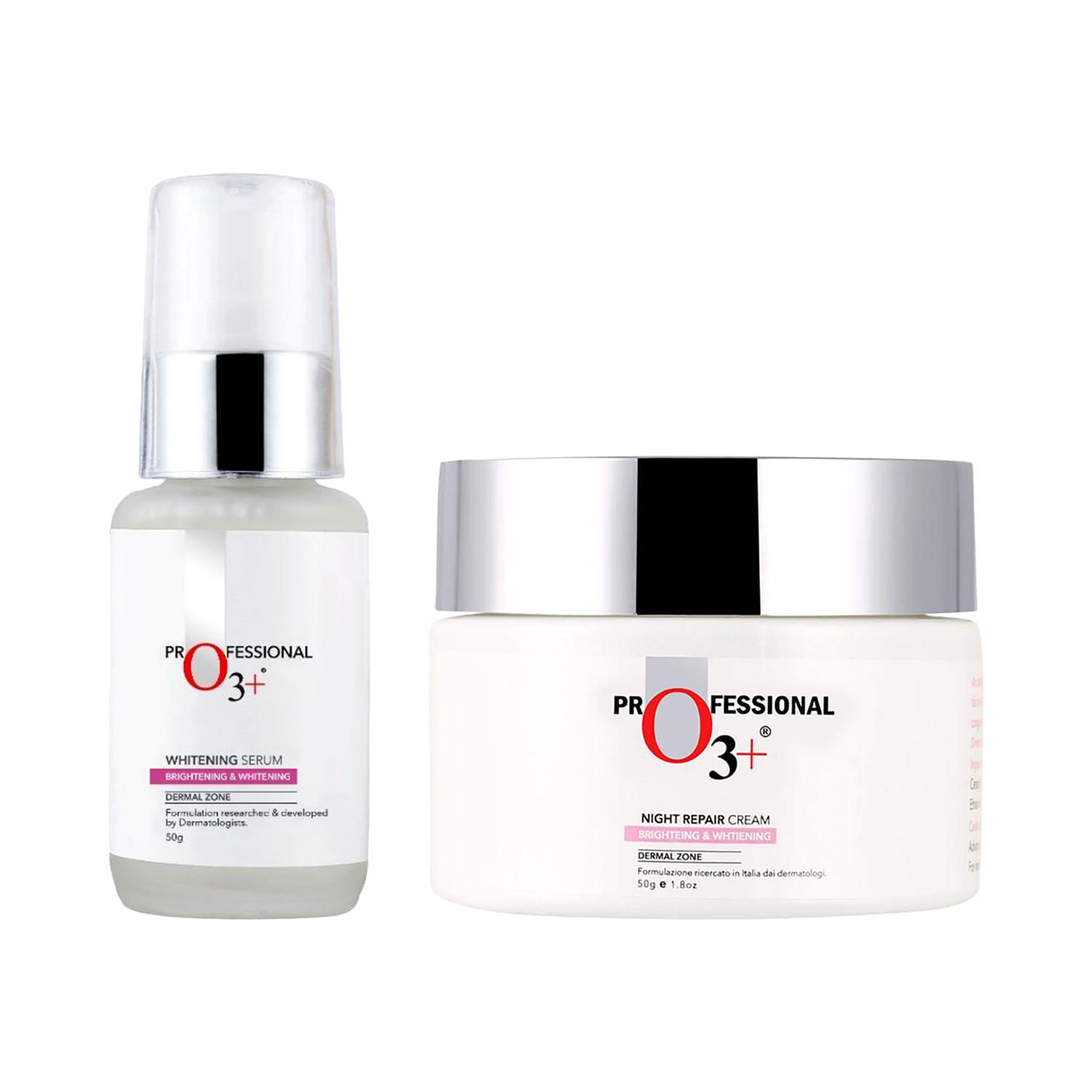 O3+ | O3+ Dermal Zone Night Repair Cream Brightening & Whitening (50g) & Whitening Serum (50ml) Combo