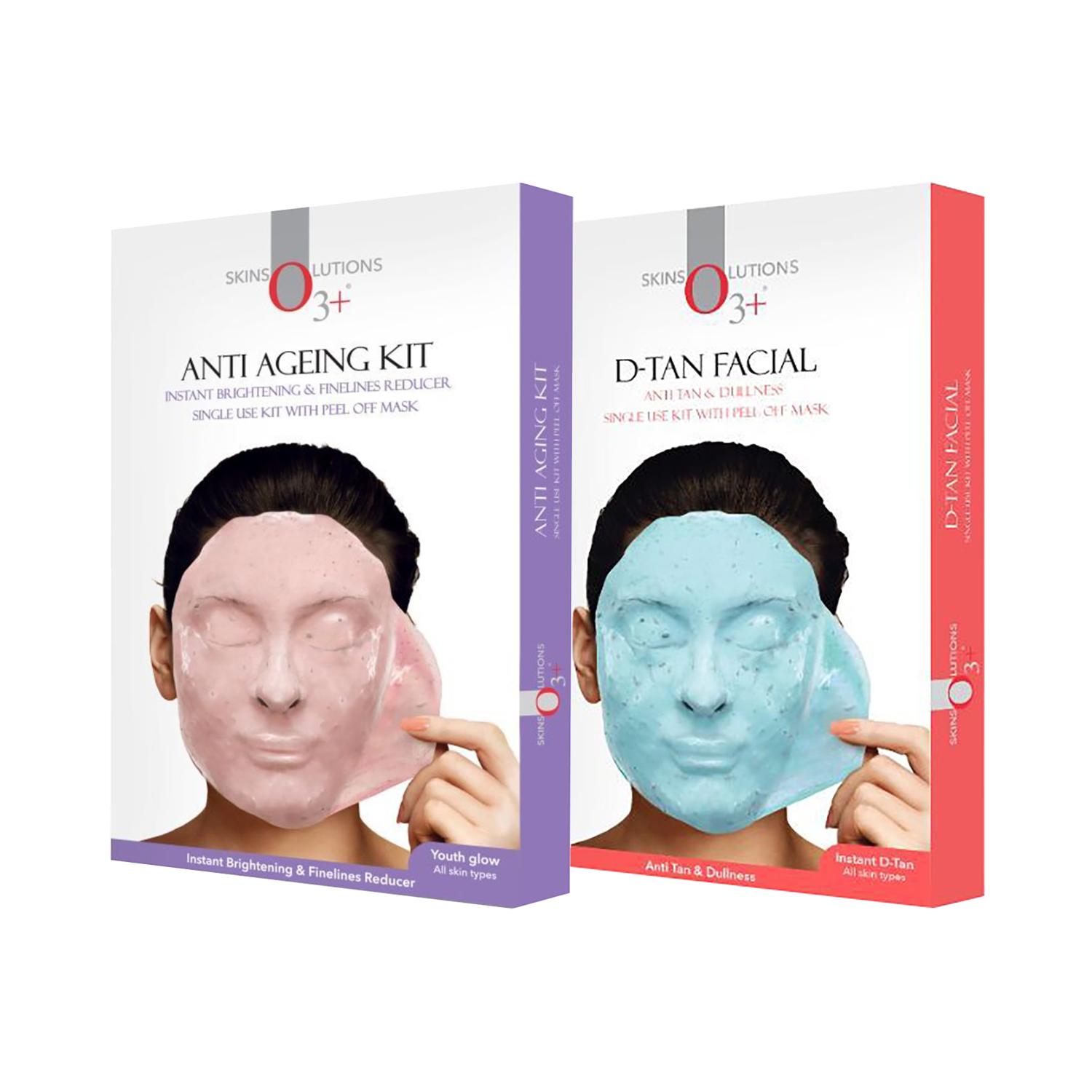 O3+ | O3+ D-Tan Facial Anti Tan & Dullness Face Mask (45g) & Anti Ageing Single Dose Kit (40g) Combo